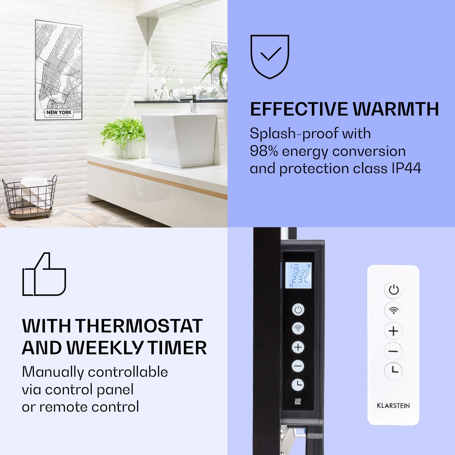 Klarstein Wonderwall Air Art Smart, infračervený ohrievač, 60 x 120 cm, 700 W, mapa mesta New York – Obrázok 4