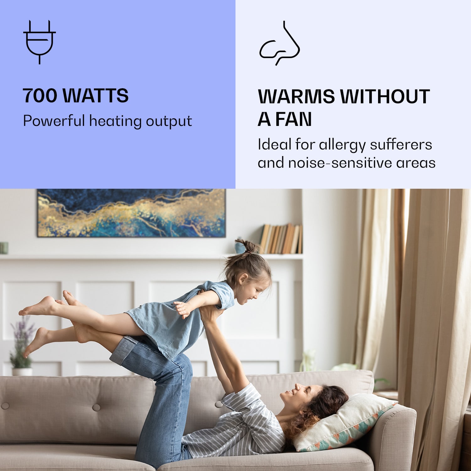 Klarstein Wonderwall Air Art Smart, infračervený ohrievač, 120 x 60 cm, 700 W, modrý mramor – Obrázok 5