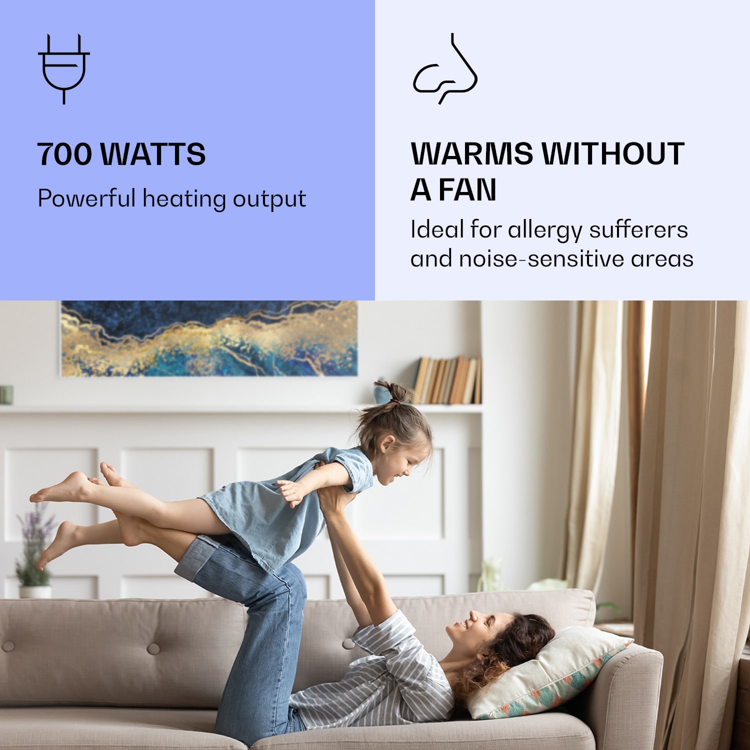 Klarstein Wonderwall Air Art Smart, infračervený ohrievač, 120 x 60 cm, 700 W, modrý mramor – Obrázok 5