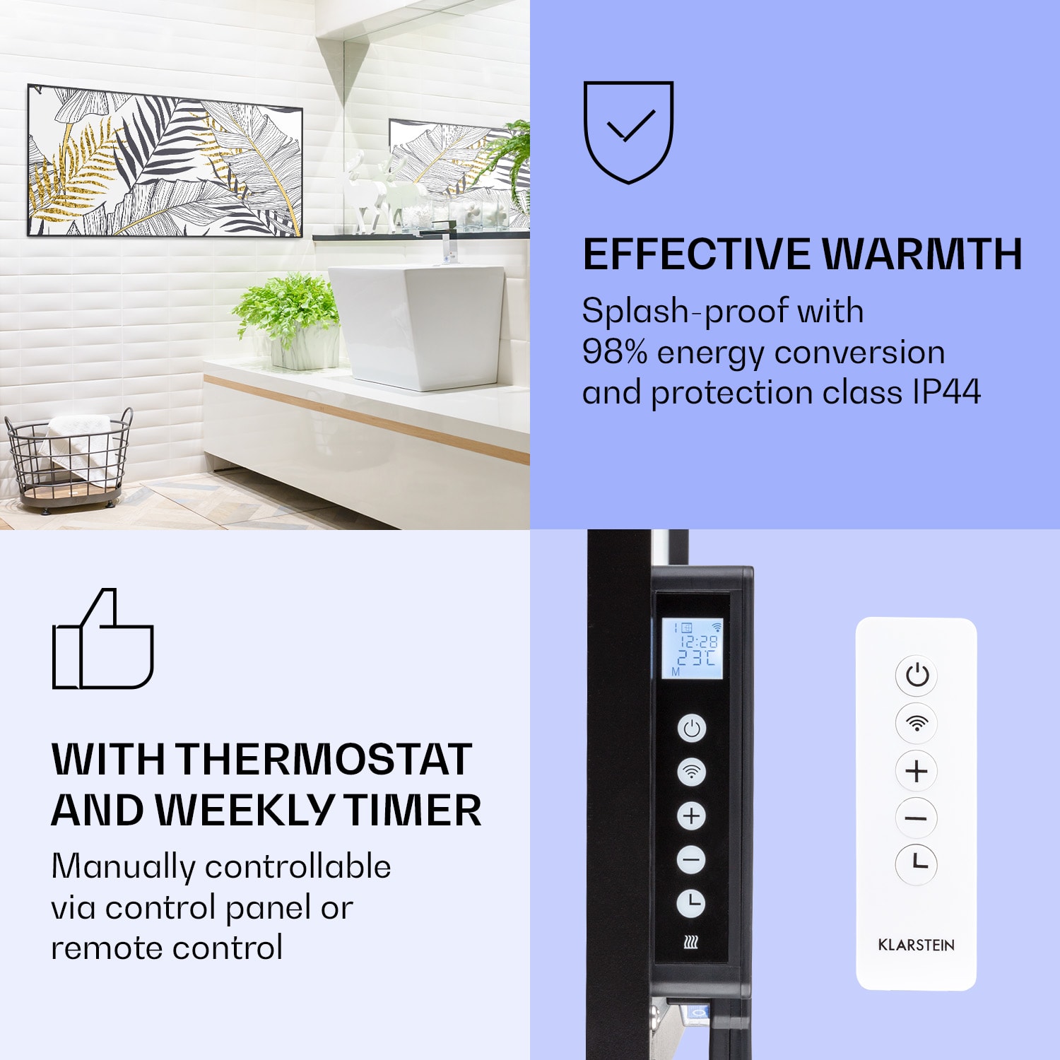 Klarstein Wonderwall Air Art Smart, infračervený ohrievač, 120 x 60 cm, 700 W, list – Obrázok 4