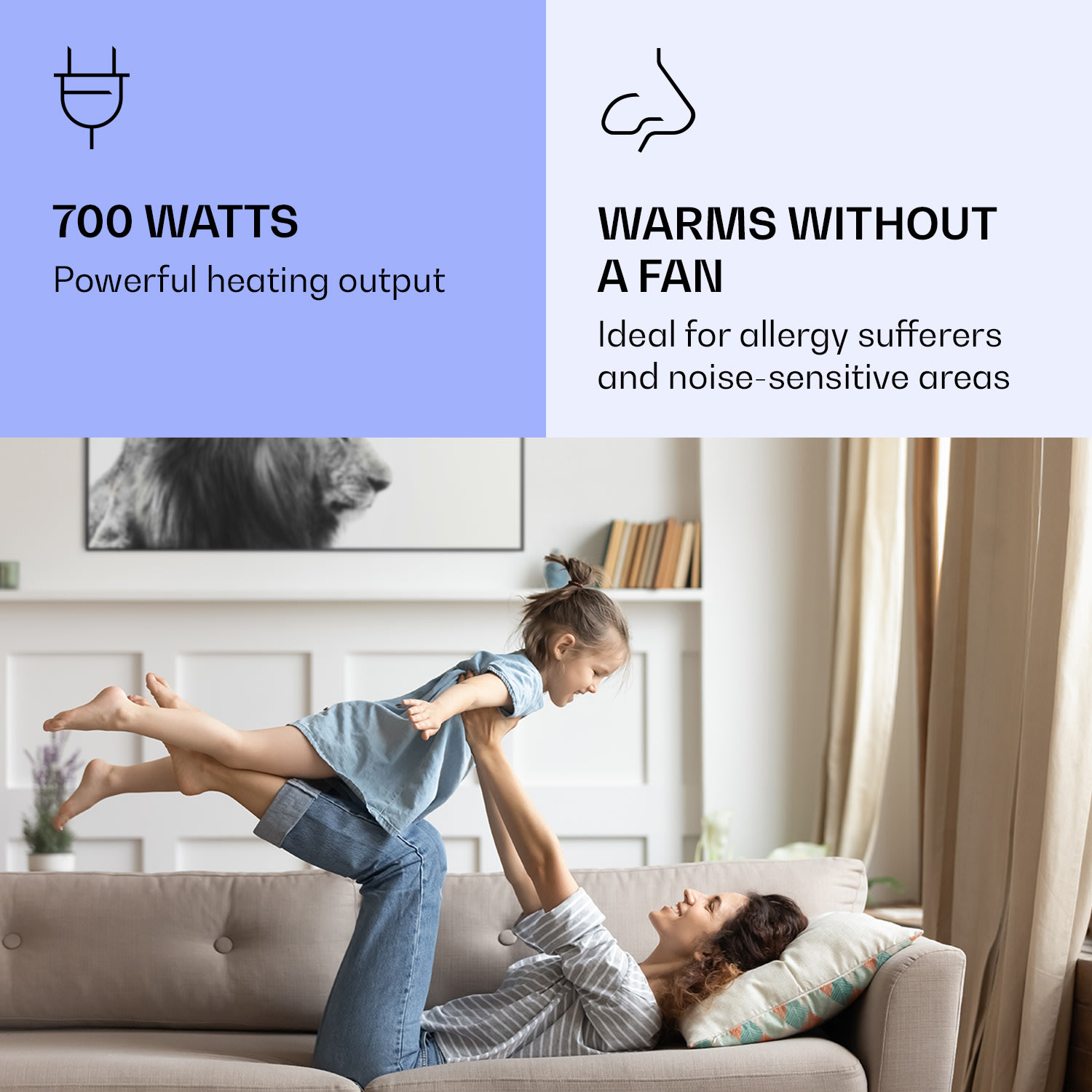 Klarstein Wonderwall Air Art Smart, infračervený ohrievač, 60 x 120 cm, 700 W, lev – Obrázok 5