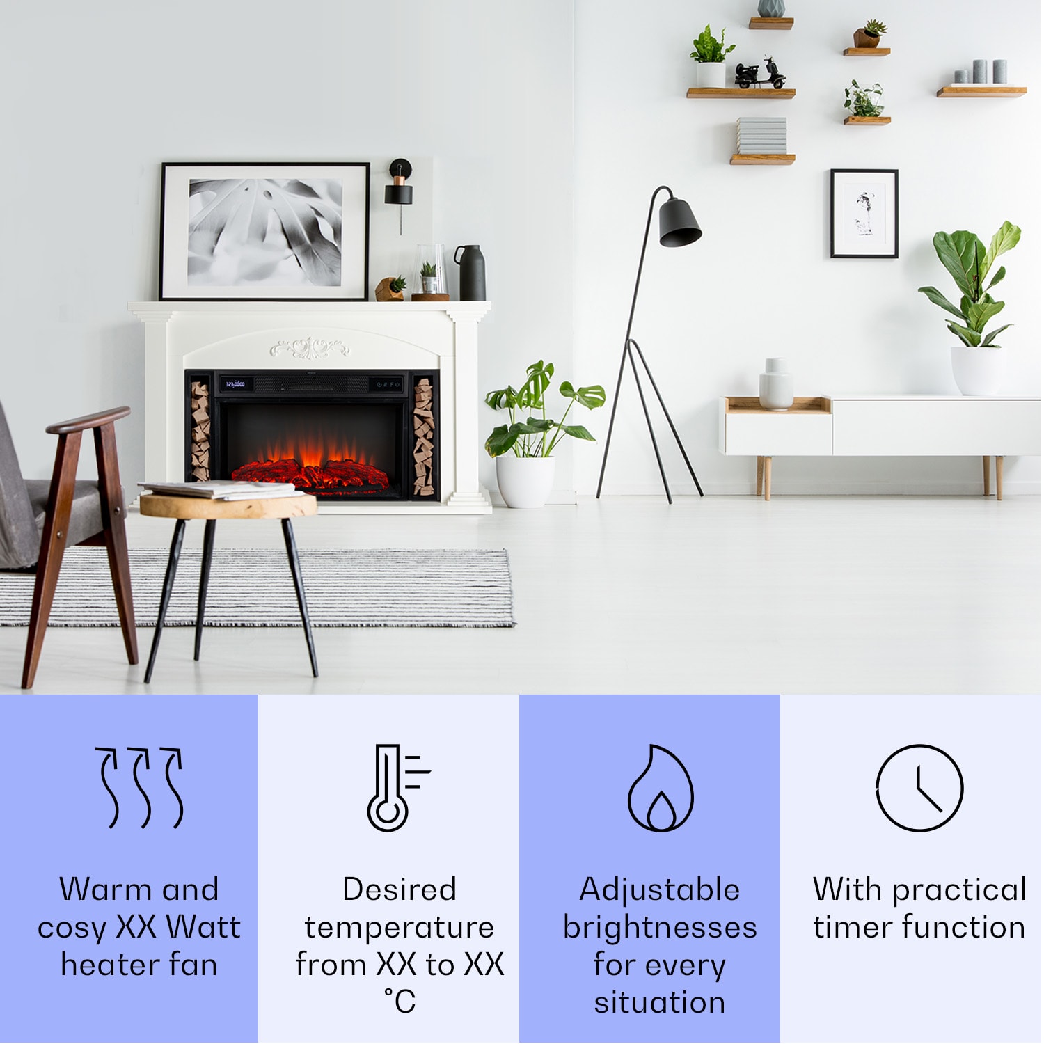 Klarstein Villarrica, elektrický krb, 1900 W, LED technológia, diaľkové ovládanie – Obrázok 3