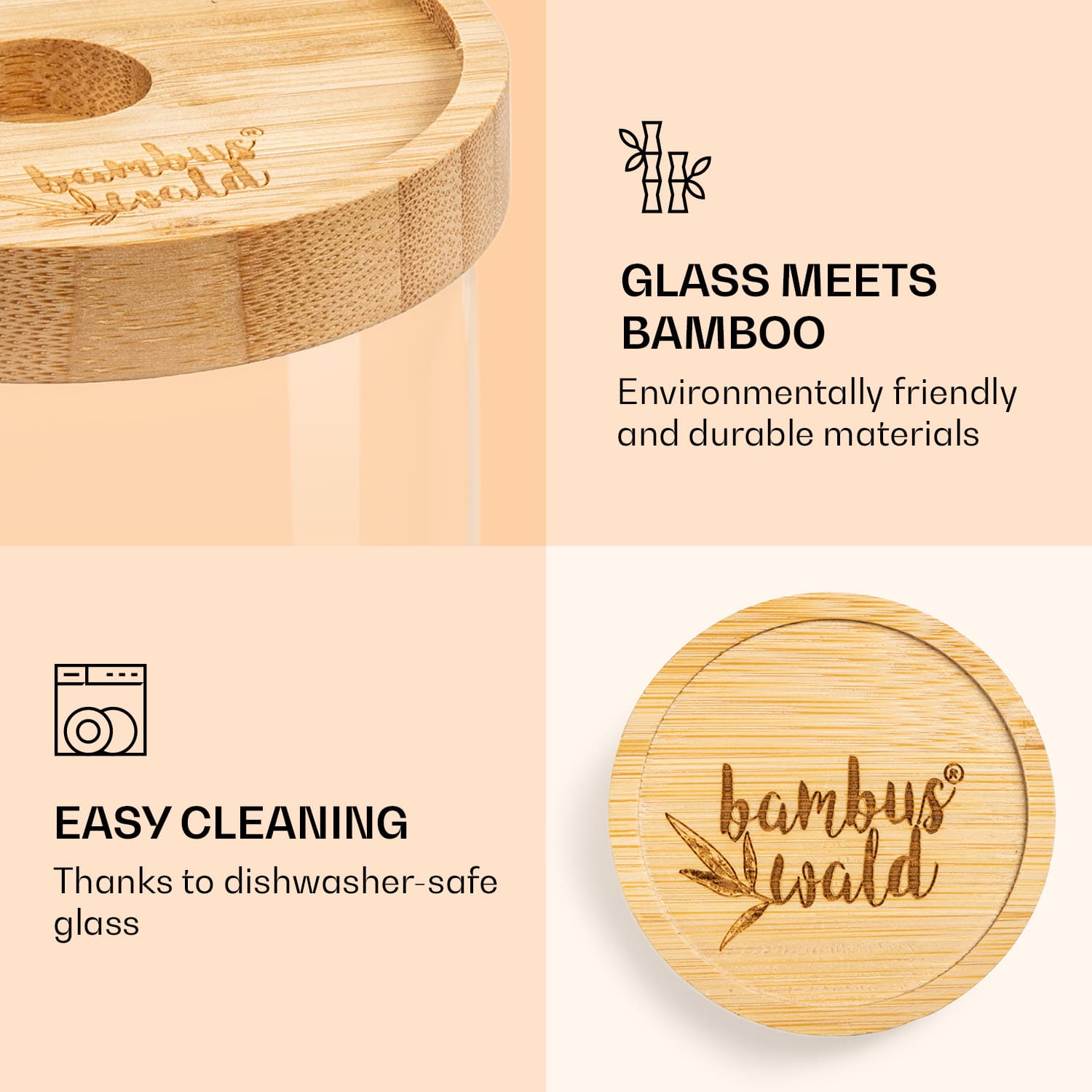 Klarstein Skladovacia nádoba, s bambusovým uzáverom, 1000 ml, stohovateľná, vzduchotesná – Obrázok 4