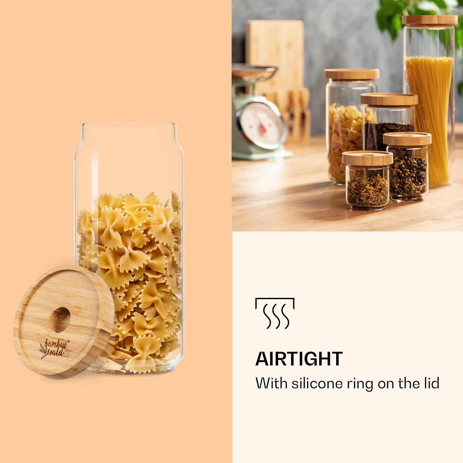 Klarstein Skladovacia nádoba, s bambusovým uzáverom, 1000 ml, stohovateľná, vzduchotesná – Obrázok 5
