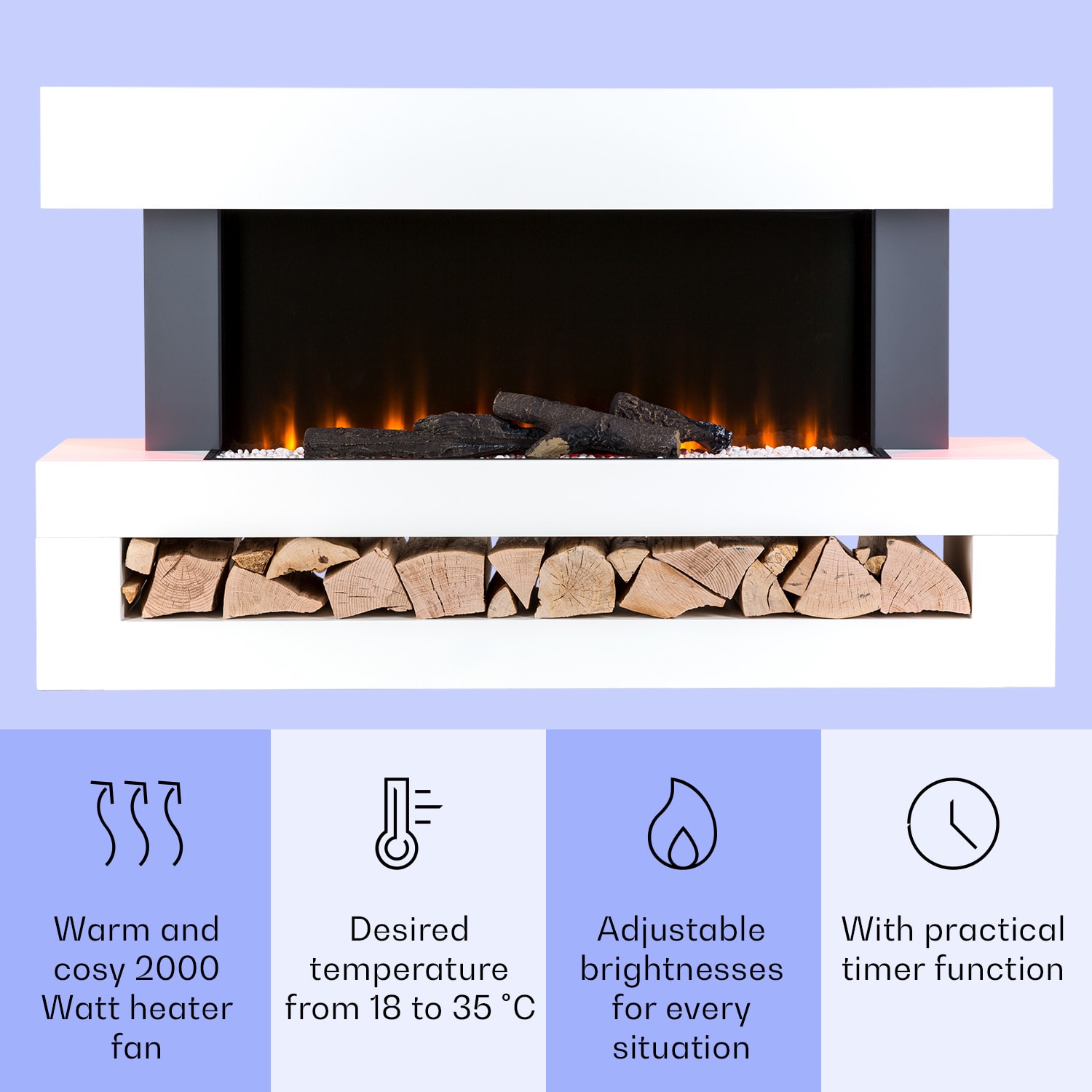 Klarstein Studio Light & Fire 3 Smart, krb, 1000/2000 W, MDF, WiFi Control – Obrázok 3