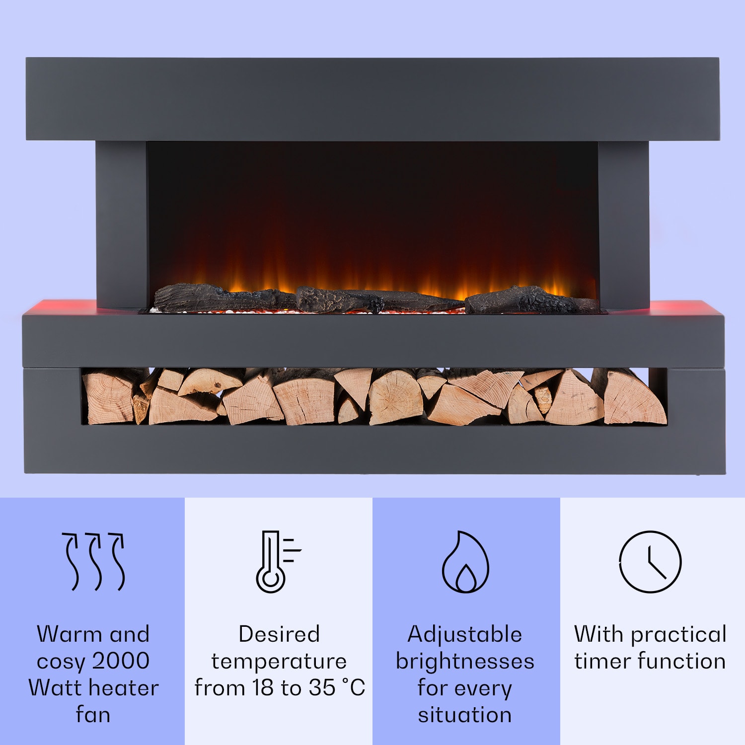 Klarstein Studio Light & Fire 3 Smart, krb, 1000/2000 W, MDF, WiFi Control – Obrázok 3
