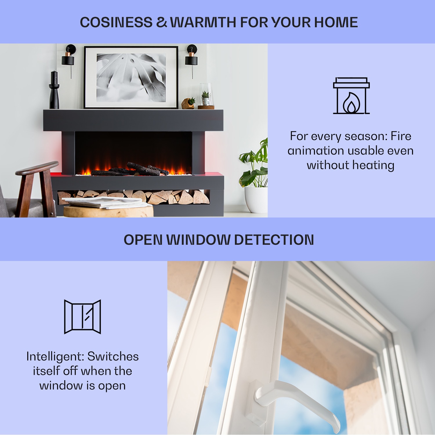 Klarstein Studio Light & Fire 3 Smart, krb, 1000/2000 W, MDF, WiFi Control – Obrázok 4