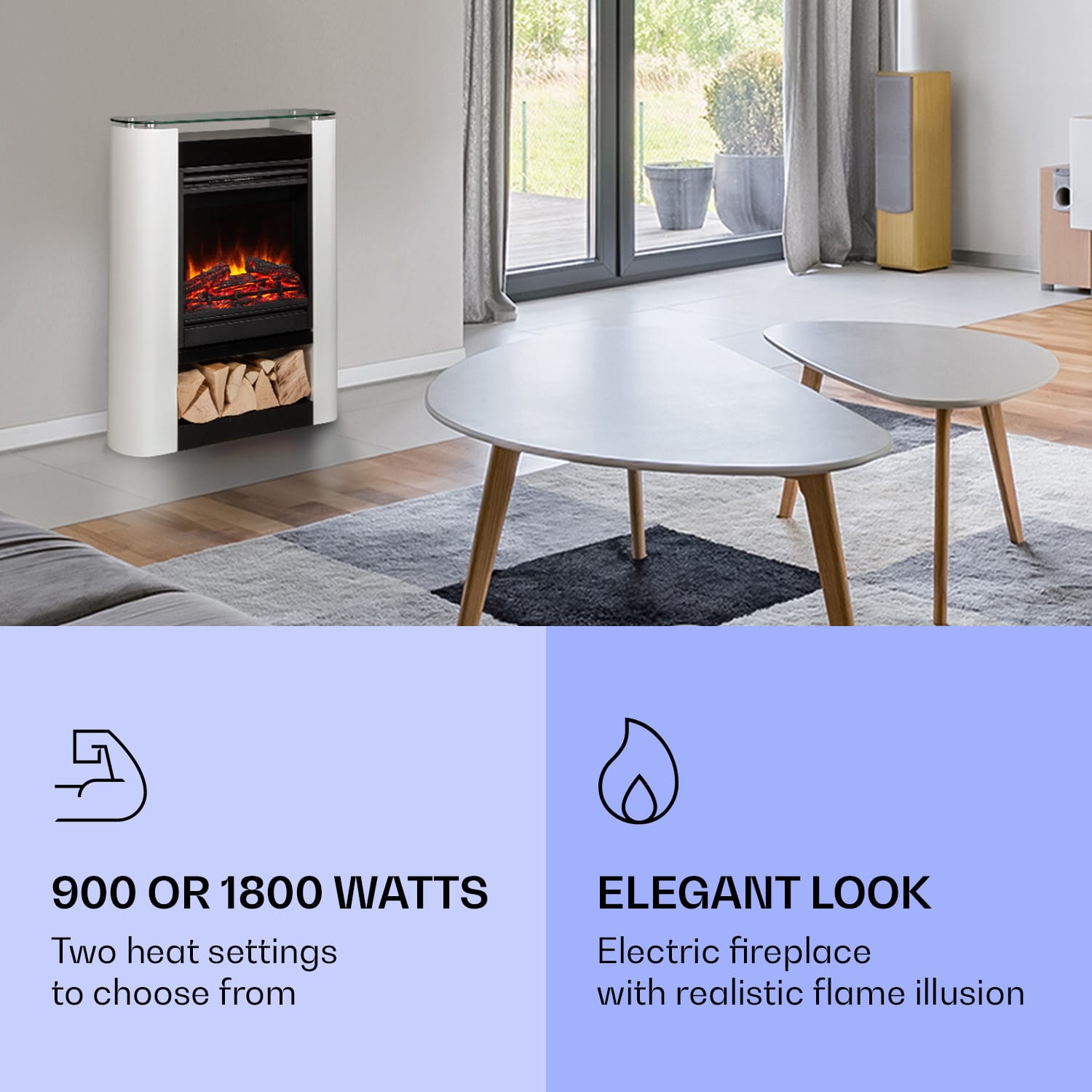 Klarstein Studio 5 Arc, elektrický krb, 1800 W, LED plamene, ventilátor, diaľkové ovládanie – Obrázok 2