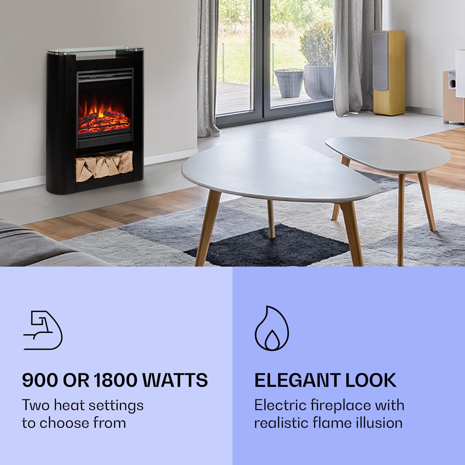 Klarstein Studio 5 Arc, elektrický krb, 1800 W, LED plamene, ventilátor, diaľkové ovládanie – Obrázok 2