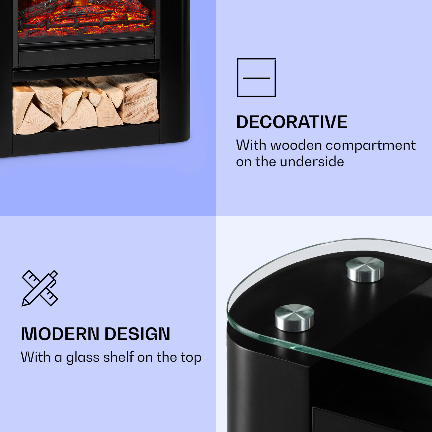 Klarstein Studio 5 Arc, elektrický krb, 1800 W, LED plamene, ventilátor, diaľkové ovládanie – Obrázok 5