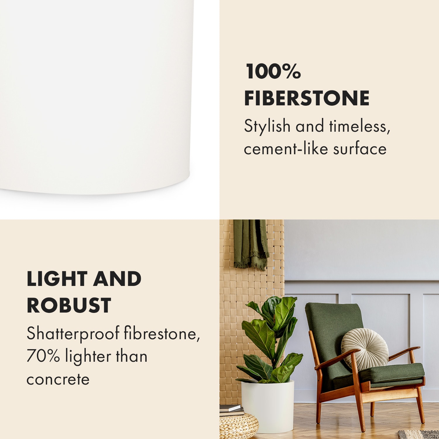 Fox & Fern Gendt, kvetináč, fiberstone, interiér/exteriér – Obrázok 3