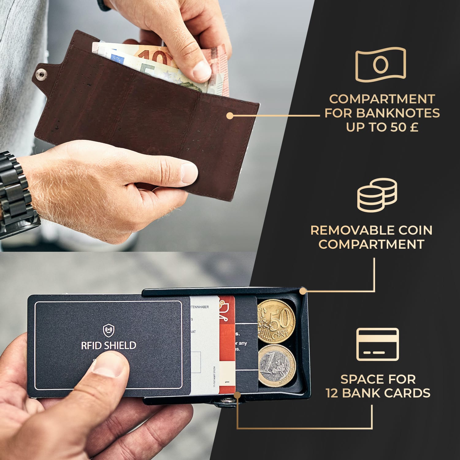 Slimpuro ZNAP, tenká peňaženka, 12 kariet, priečinok na mince, 8,9 × 1,8 × 6,3 cm (Š × V × H), RFID ochrana – Obrázok 2