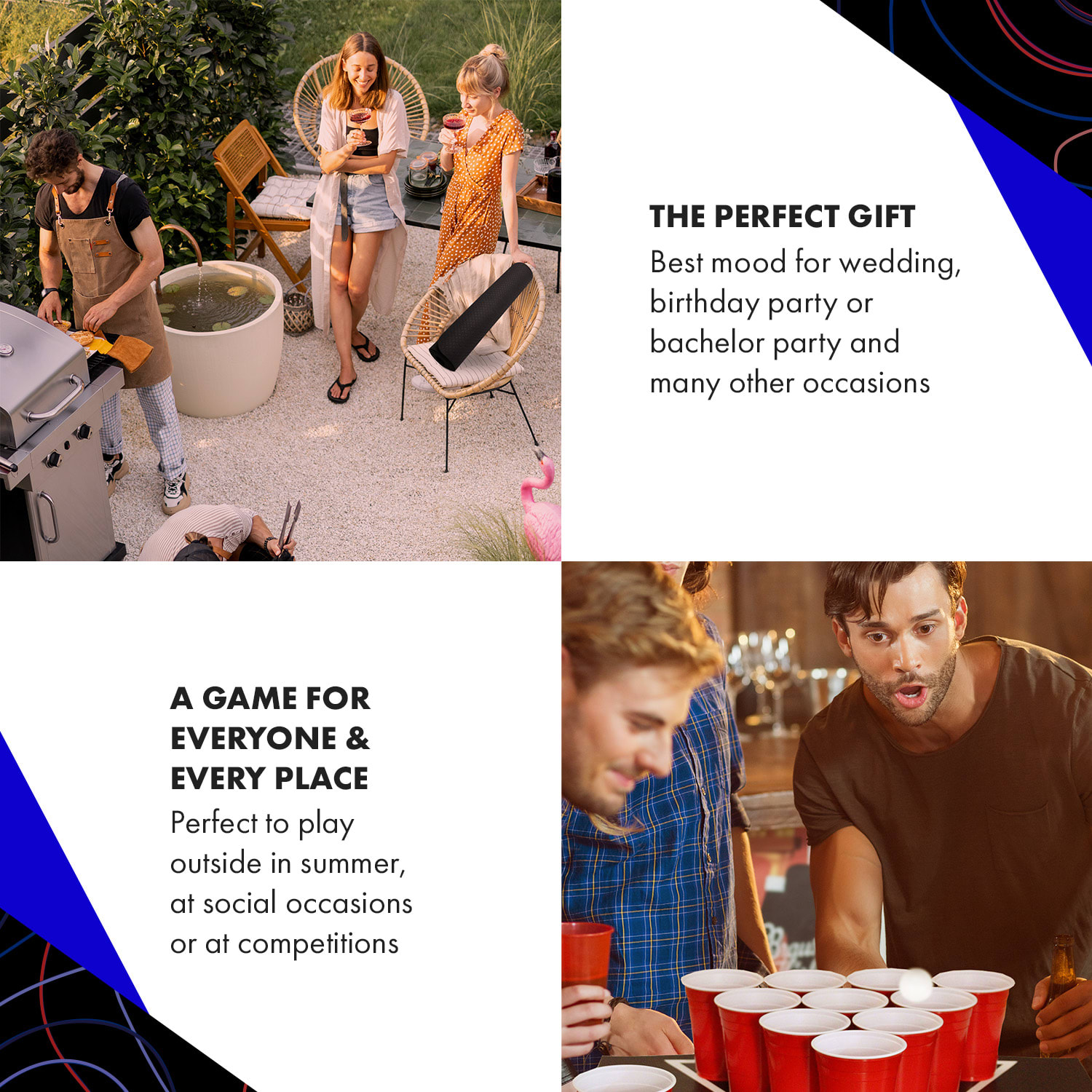 BeerCup Baseliner, podložka s hernou plochou na beer pong, audio, držadlá, držiak na loptičky, 6 loptičiek – Obrázok 5