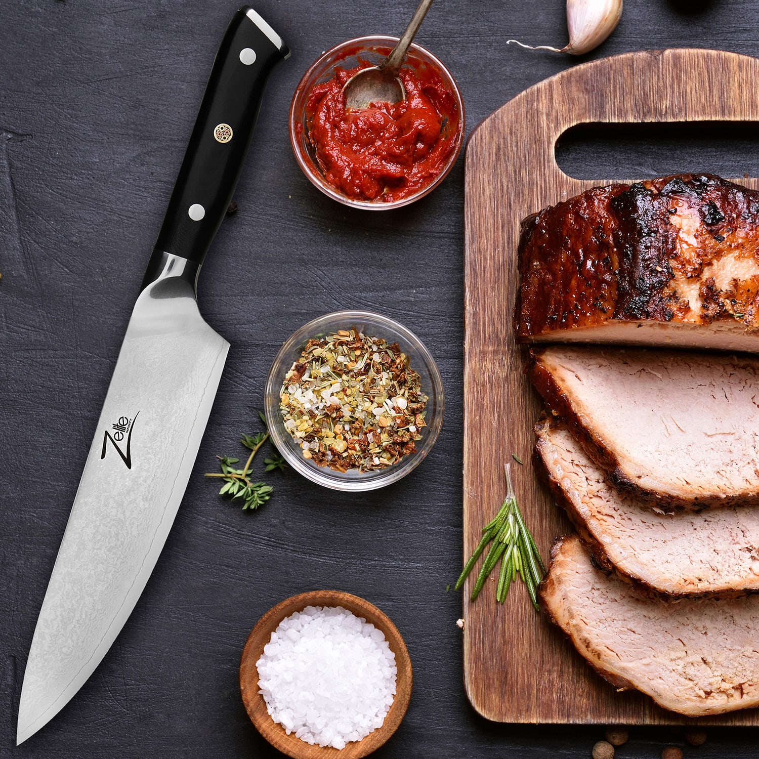 Zelite Infinity by Klarstein Alpha-Royal Japanese Series, 8" nôž šéfkuchára, damašková oceľ – Obrázok 3