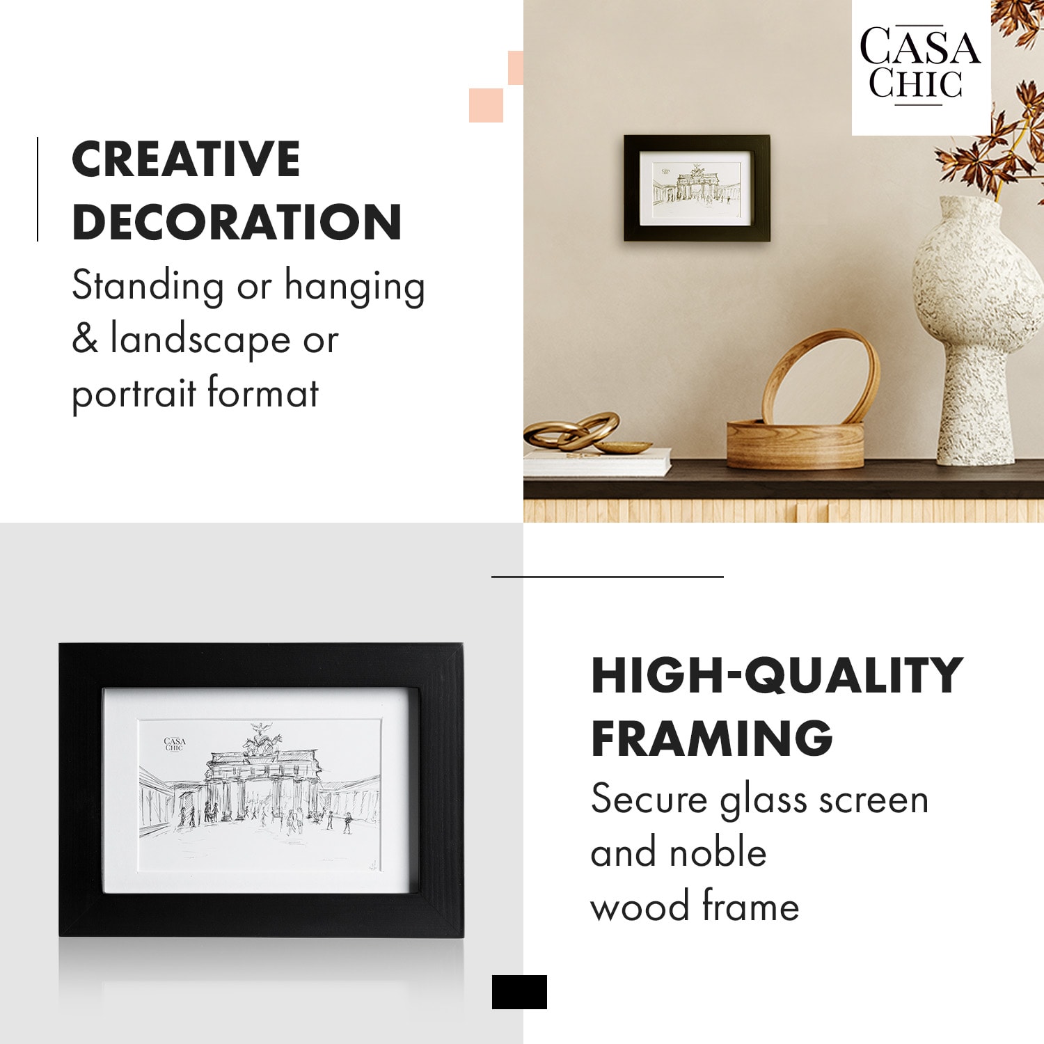 Casa Chic Brighton rám obrazu sklenená tabuľa 10 x 15 cm s paspartou z pravého dreva – Obrázok 3