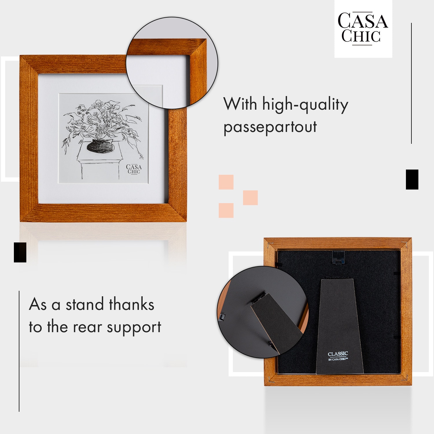 Casa Chic Bristol, rám na obrázky, sklo, 15 x 15 cm s paspartou, pravé drevo – Obrázok 4