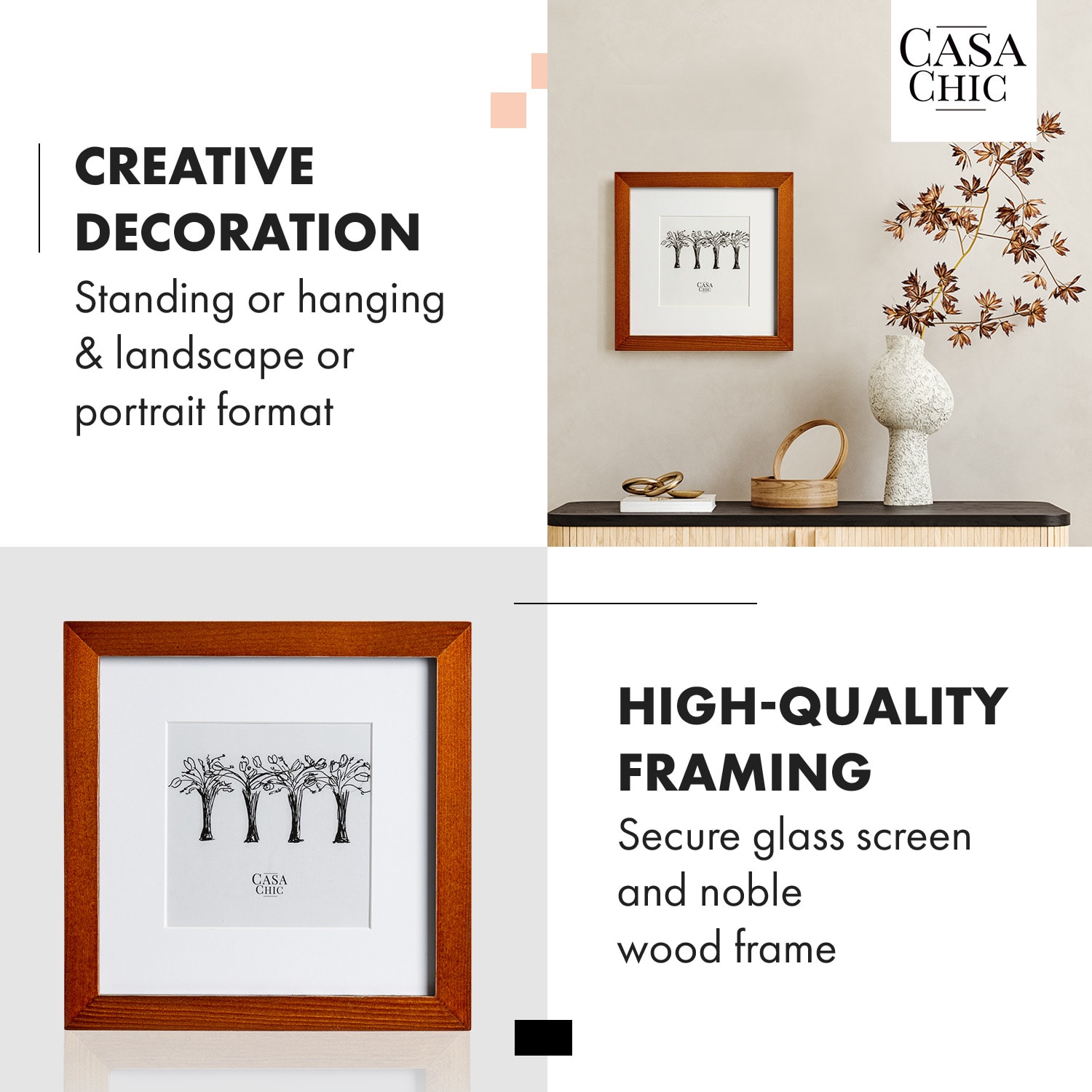 Casa Chic Bristol, rám na obrázky, sklo, 20 x 20 cm s paspartou, pravé drevo – Obrázok 3