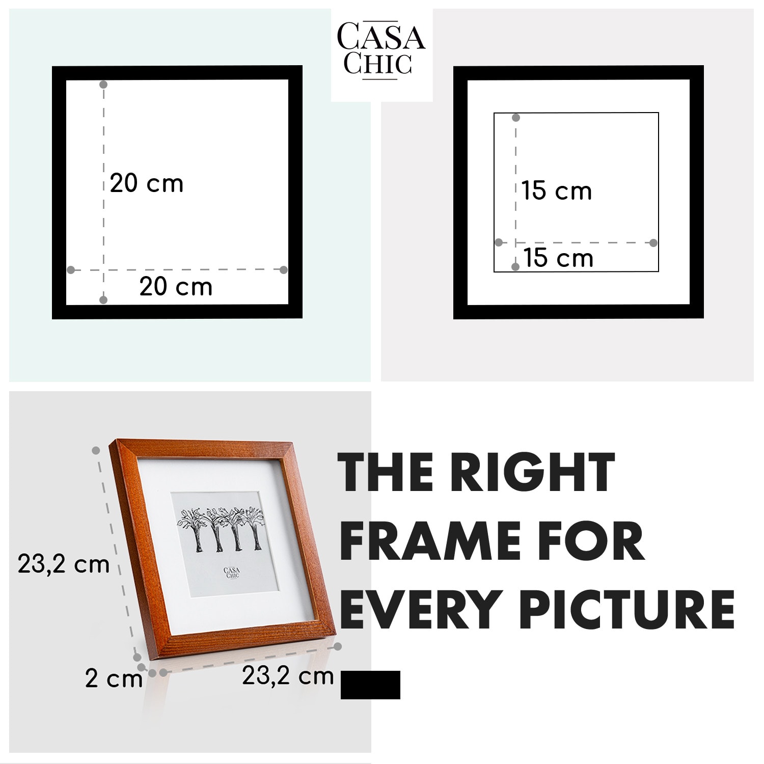 Casa Chic Bristol, rám na obrázky, sklo, 20 x 20 cm s paspartou, pravé drevo – Obrázok 5