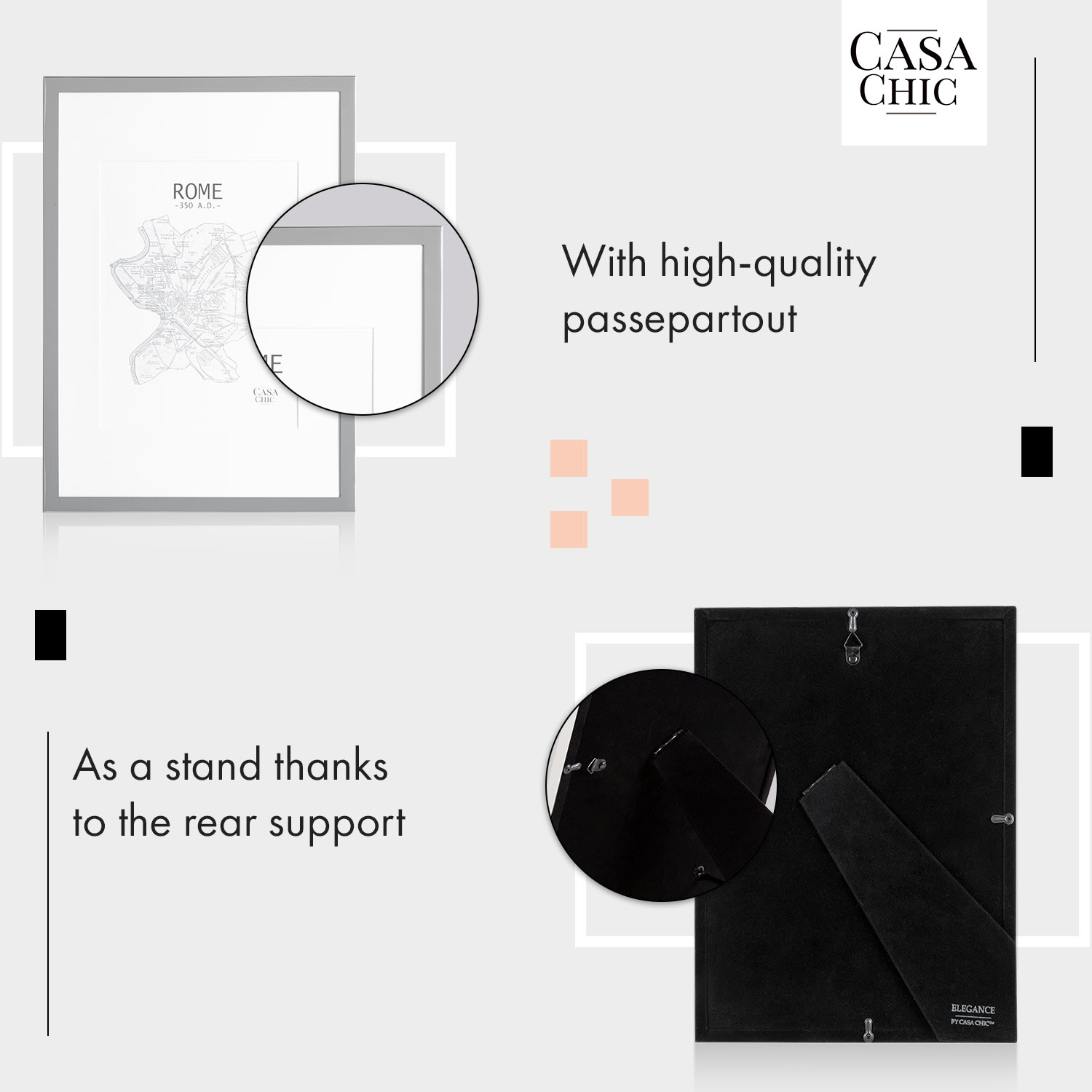 Casa Chic Berwick, rám na obrázky, obdĺžnikový, fotky DIN A4, pasparta, sklo – Obrázok 4