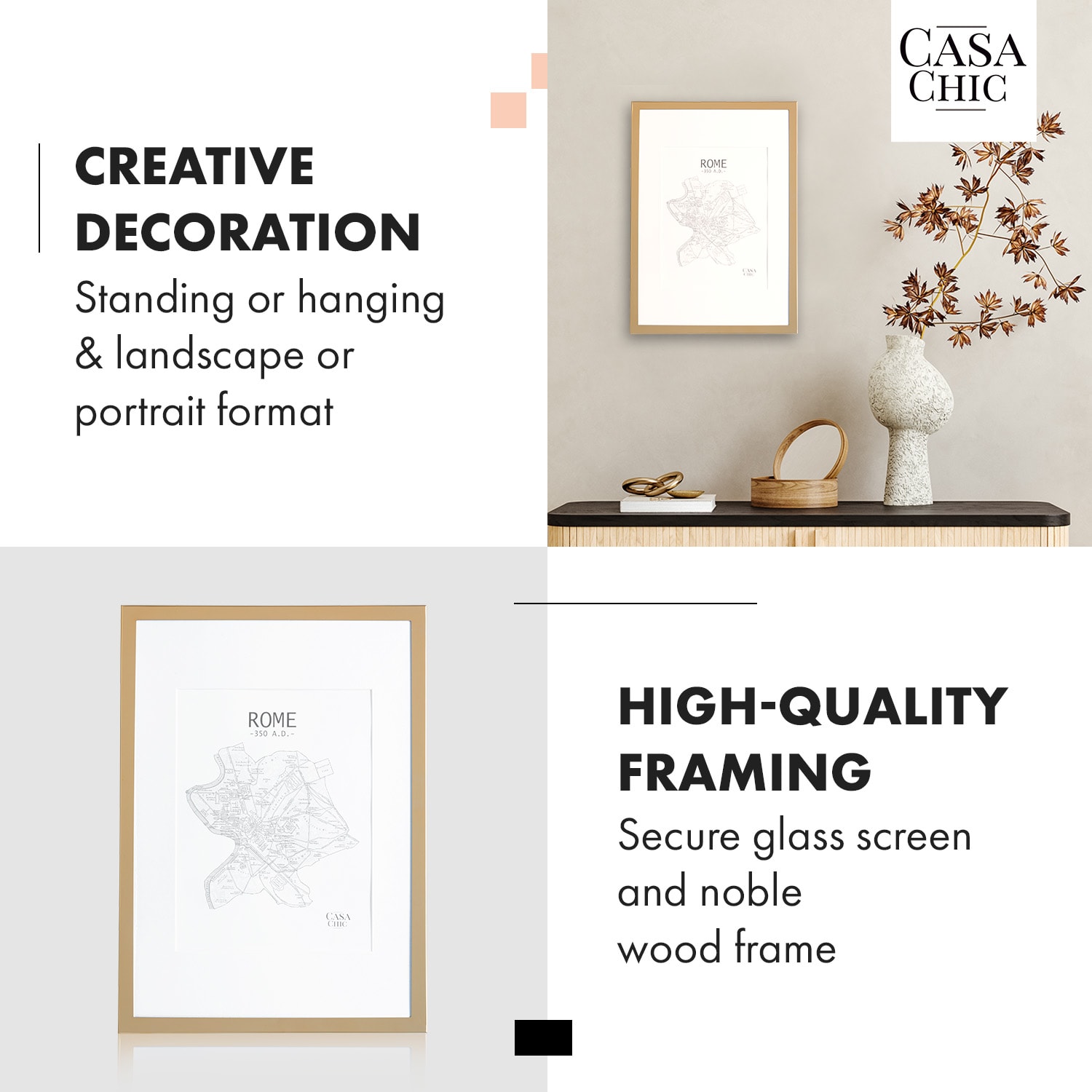 Casa Chic Berwick, rám na obrázky, obdĺžnikový, fotky DIN A4, pasparta, sklo – Obrázok 3