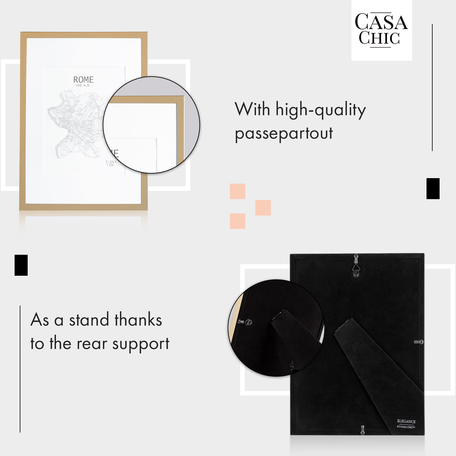 Casa Chic Berwick, rám na obrázky, obdĺžnikový, fotky DIN A4, pasparta, sklo – Obrázok 4