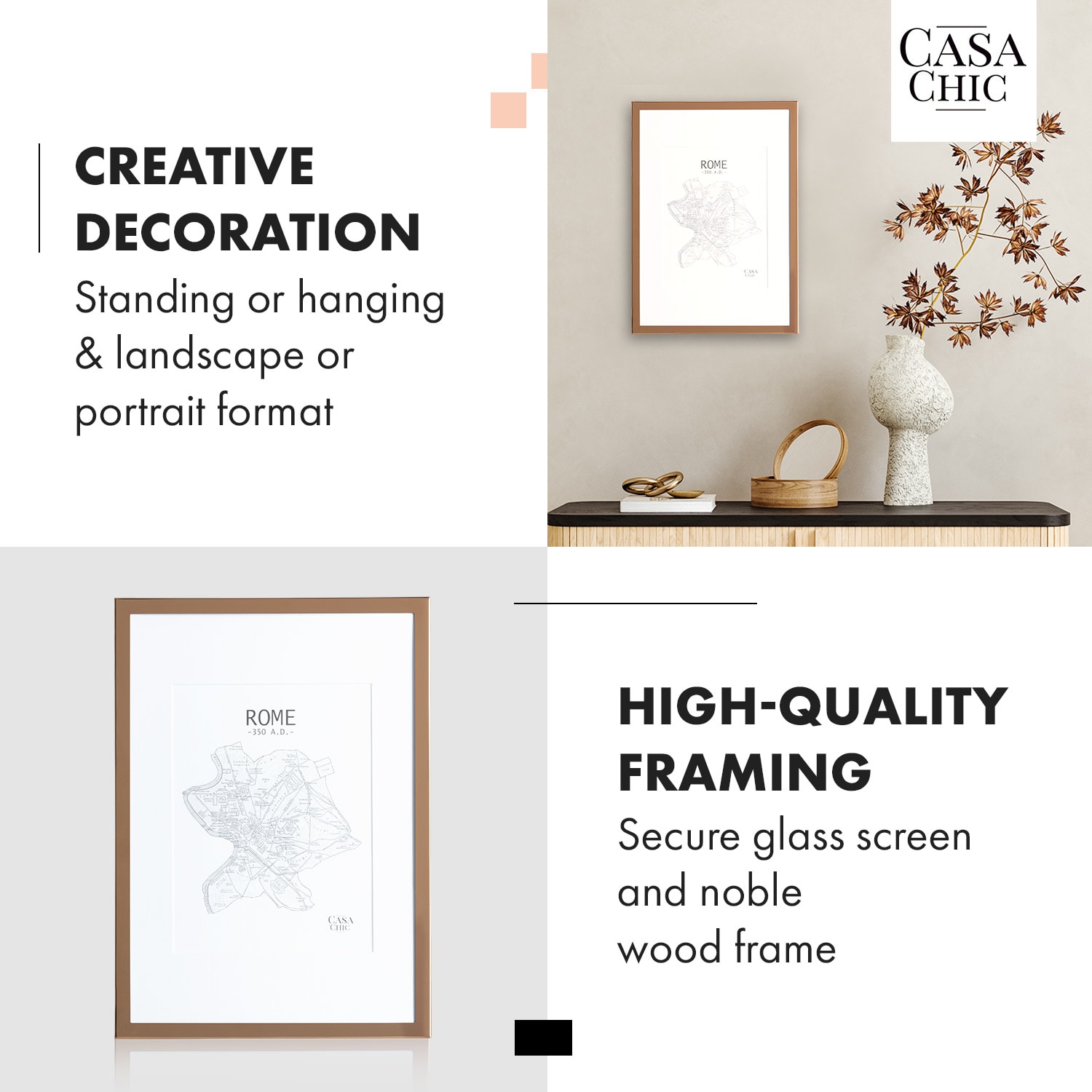 Casa Chic Berwick, rám na obrázky, obdĺžnikový, fotky DIN A4, pasparta, sklo – Obrázok 3