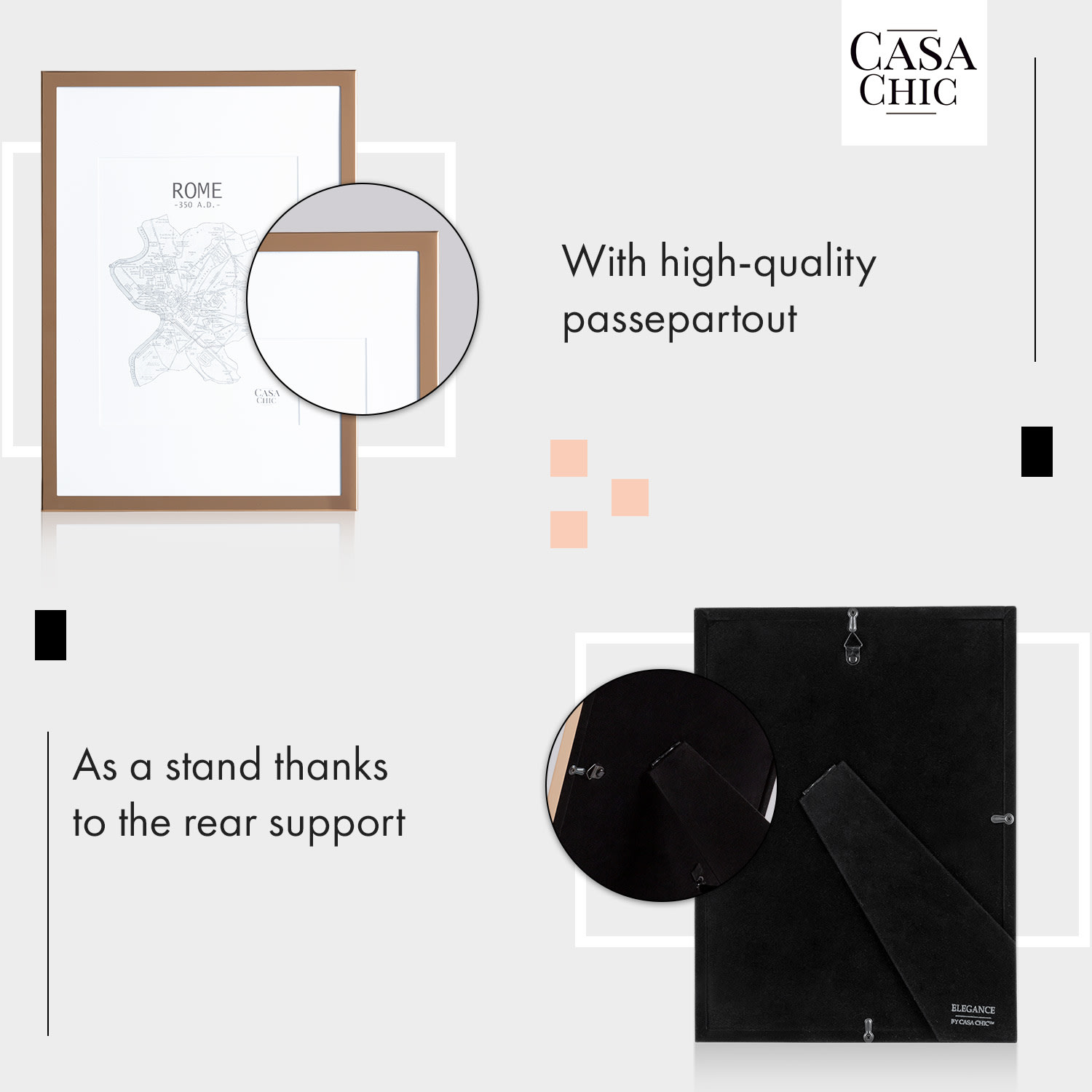 Casa Chic Berwick, rám na obrázky, obdĺžnikový, fotky DIN A4, pasparta, sklo – Obrázok 4