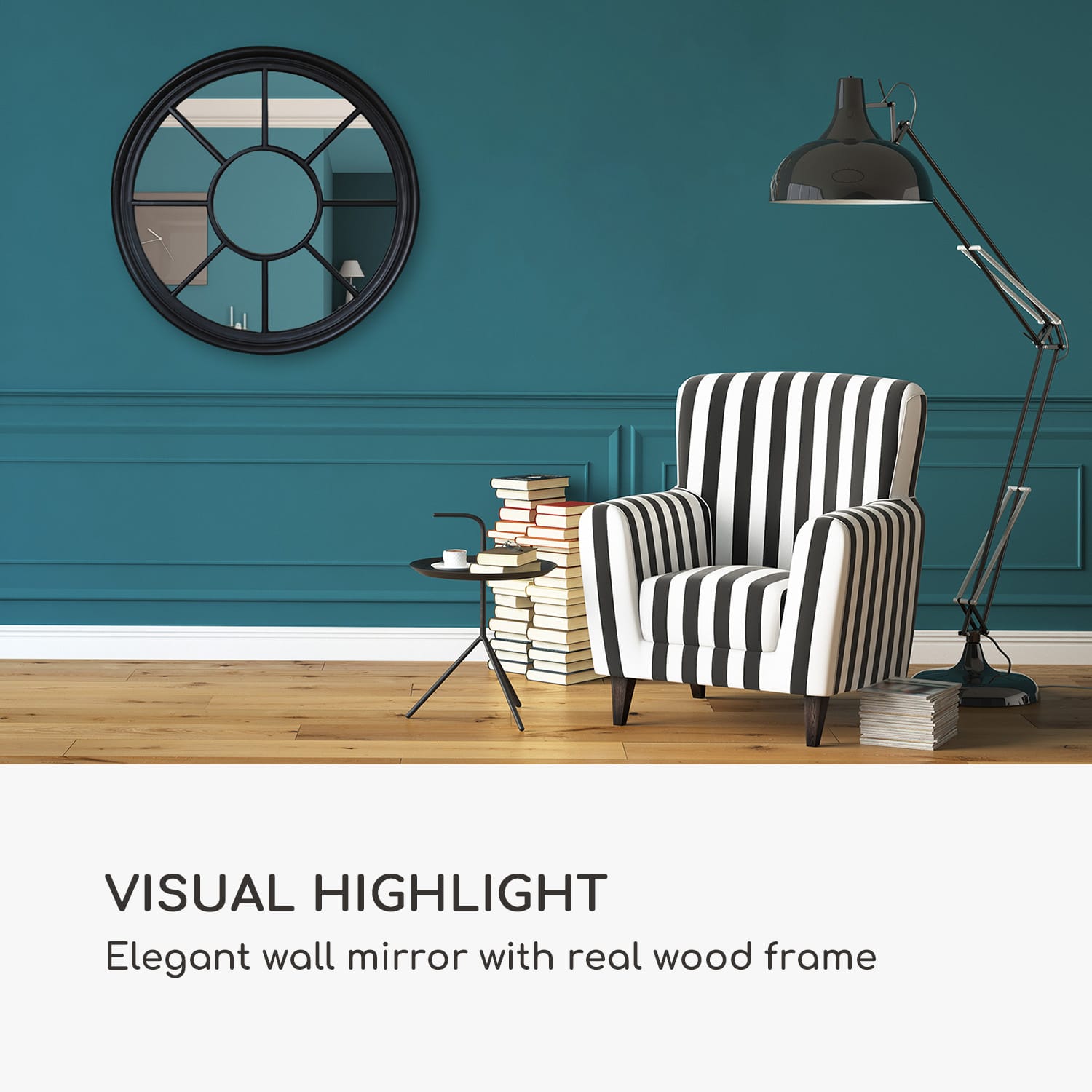 Casa Chic Leeds Nástenné zrkadlo s okrúhlym rámom z pravého dreva Ø 90 cm – Obrázok 2