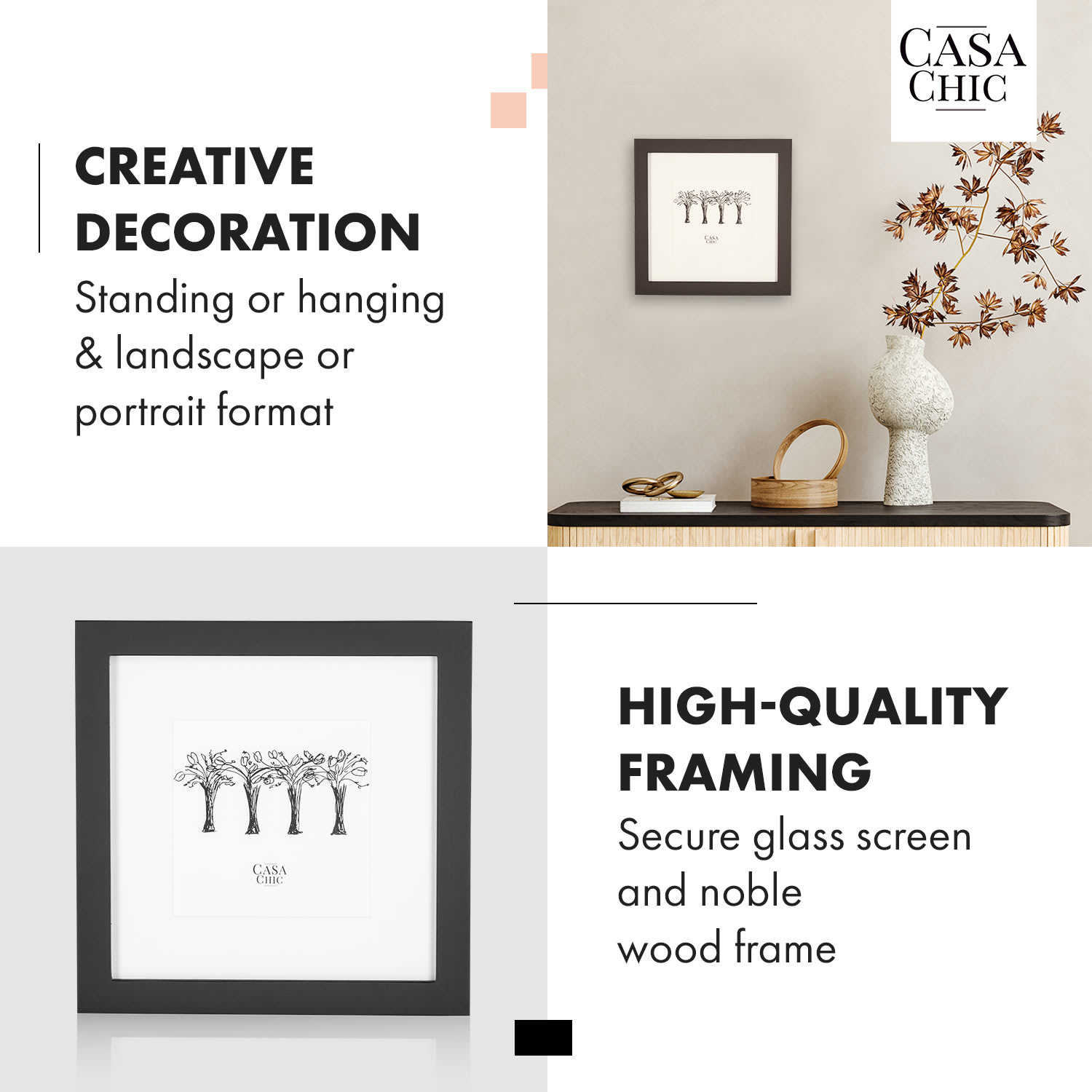 Casa Chic Cannon, rám na obrázky, štvorcový, fotky 20 x 20 cm, pasparta, pravé drevo – Obrázok 3