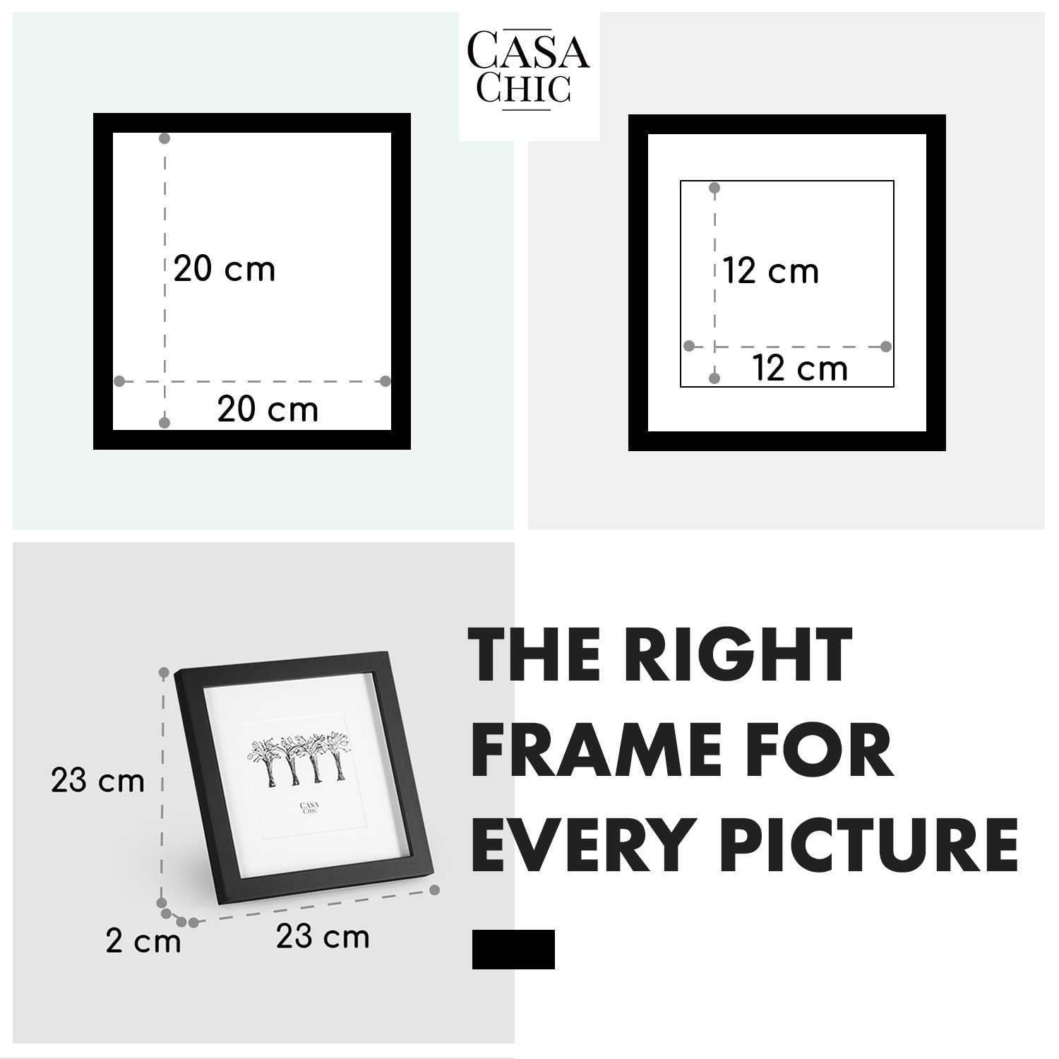 Casa Chic Cannon, rám na obrázky, štvorcový, fotky 20 x 20 cm, pasparta, pravé drevo – Obrázok 5