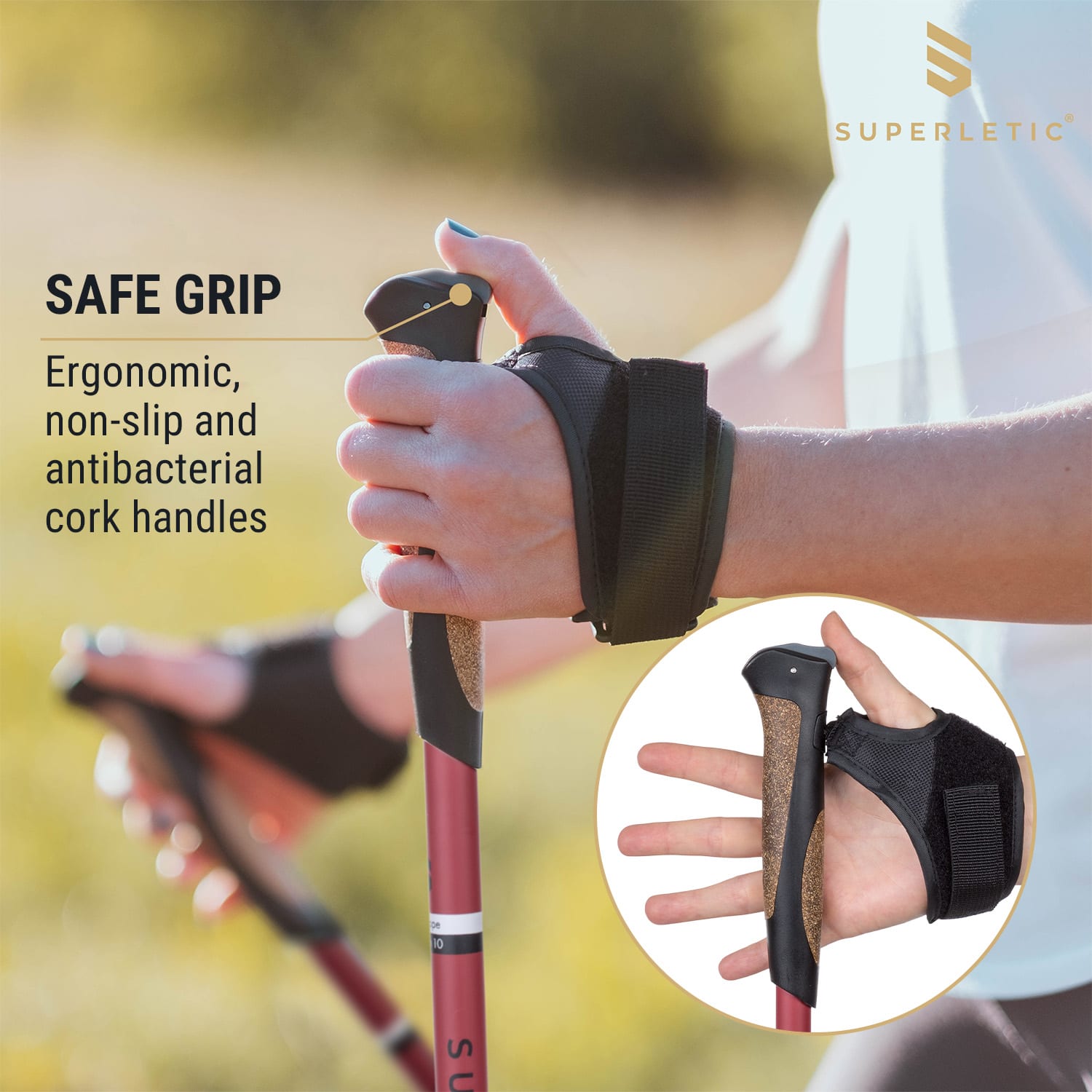 KLARFIT Bilbao TX Essential, palice na nordic walking, 10% uhlík, 100-130 cm, korkové rukoväte – Obrázok 2