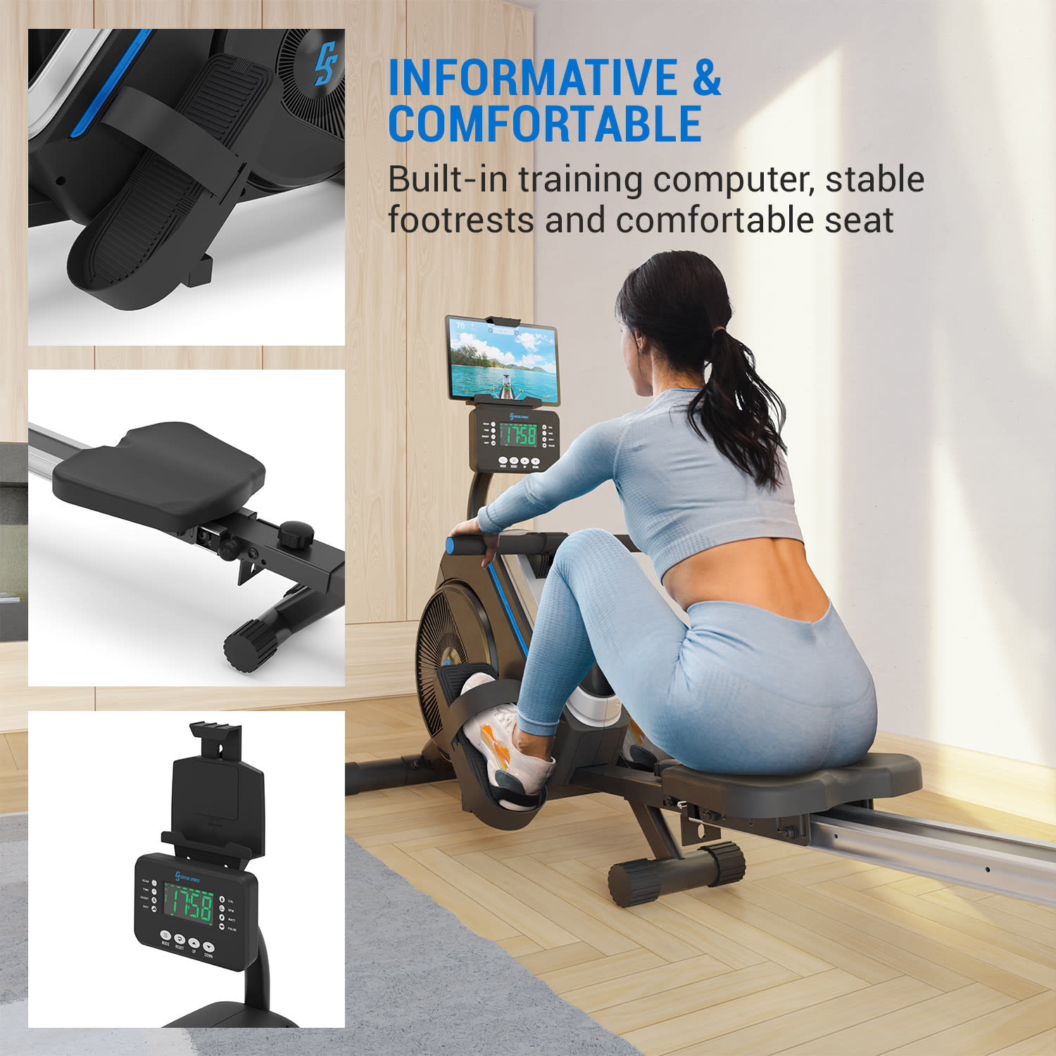 Capital Sports Helios, magnetický veslovací trenažér, LED displej, 8 úrovní, hliník – Obrázok 2