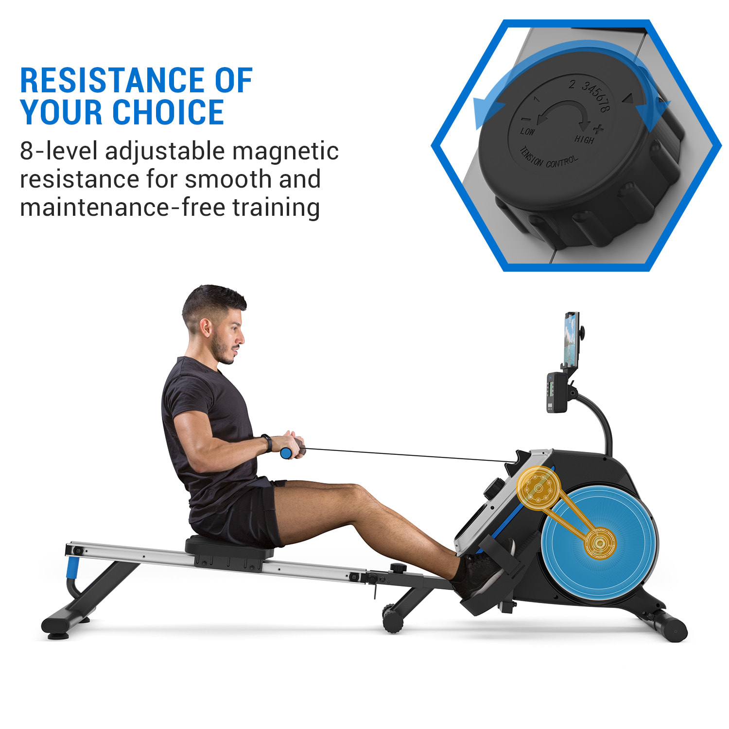 Capital Sports Helios, magnetický veslovací trenažér, LED displej, 8 úrovní, hliník – Obrázok 5