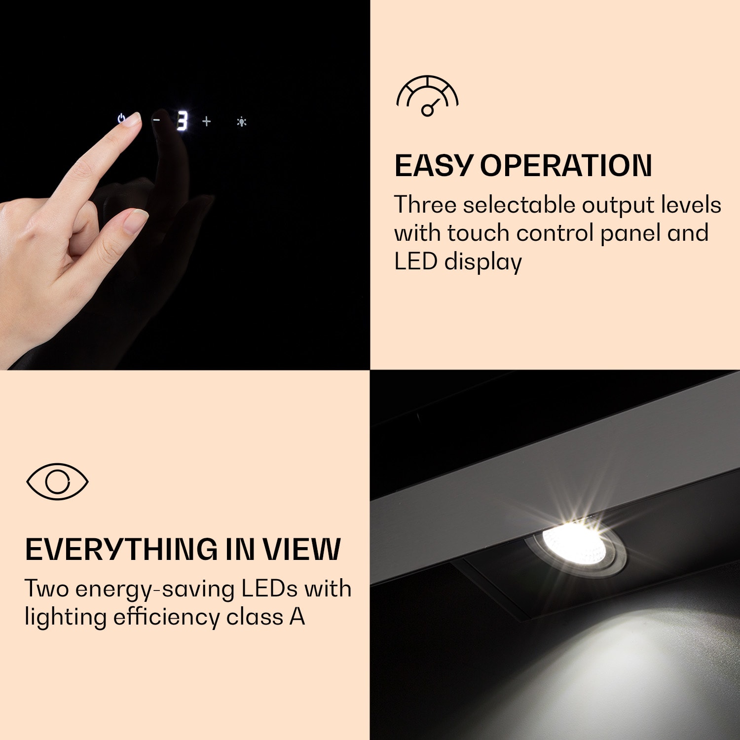 Klarstein Aurora Eco 90, digestor, 90 cm, nástenný, 550 m³/h, A+, dotykové ovládanie, čierny – Obrázok 5