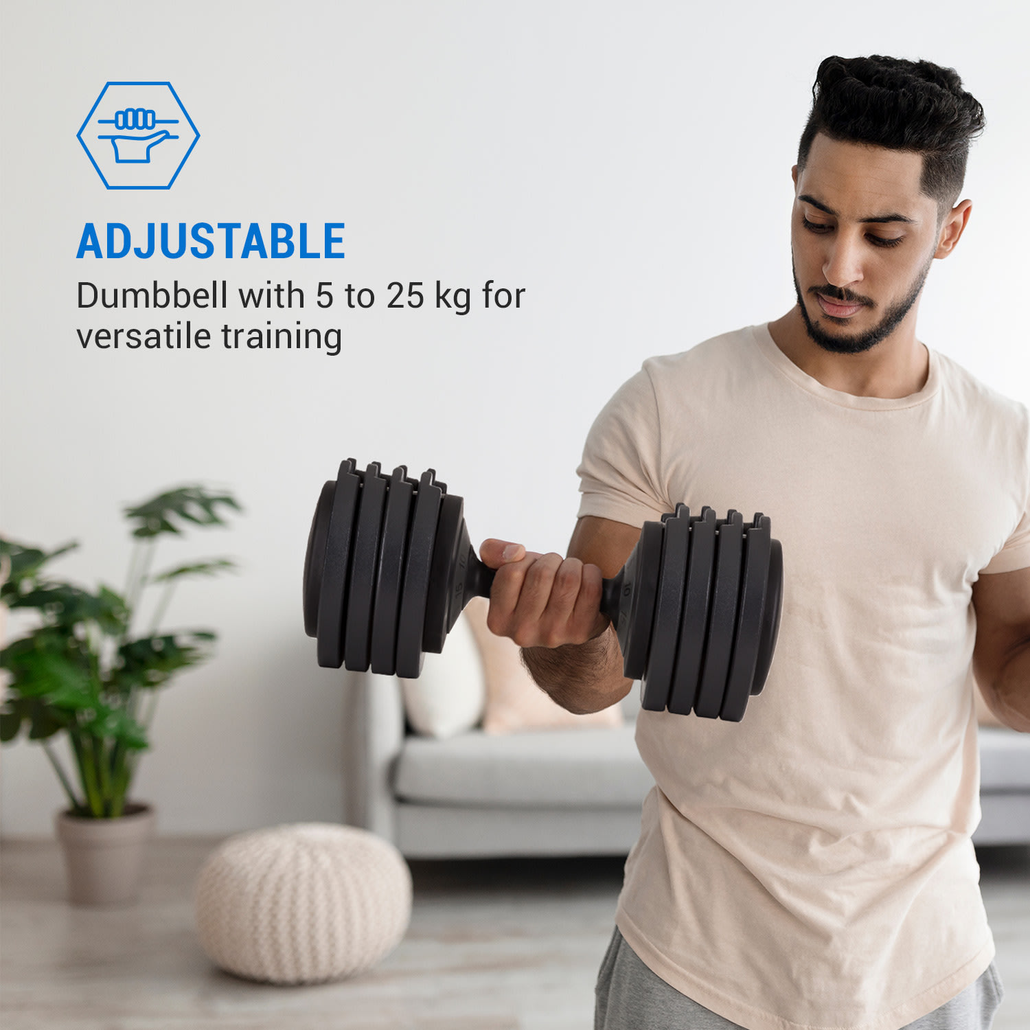 Capital Sports Delo, nastaviteľná činka, 25 kg, 5 stupňov hmotnosti v krokoch po 5 kg – Obrázok 2