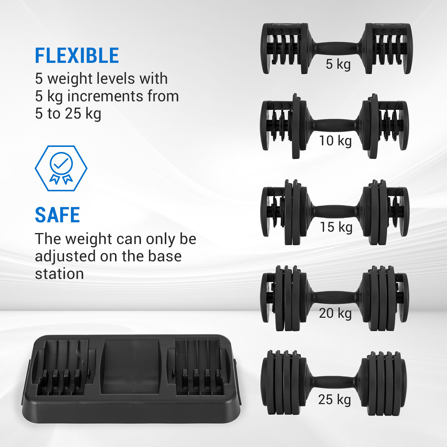 Capital Sports Delo, nastaviteľná činka, 25 kg, 5 stupňov hmotnosti v krokoch po 5 kg – Obrázok 5