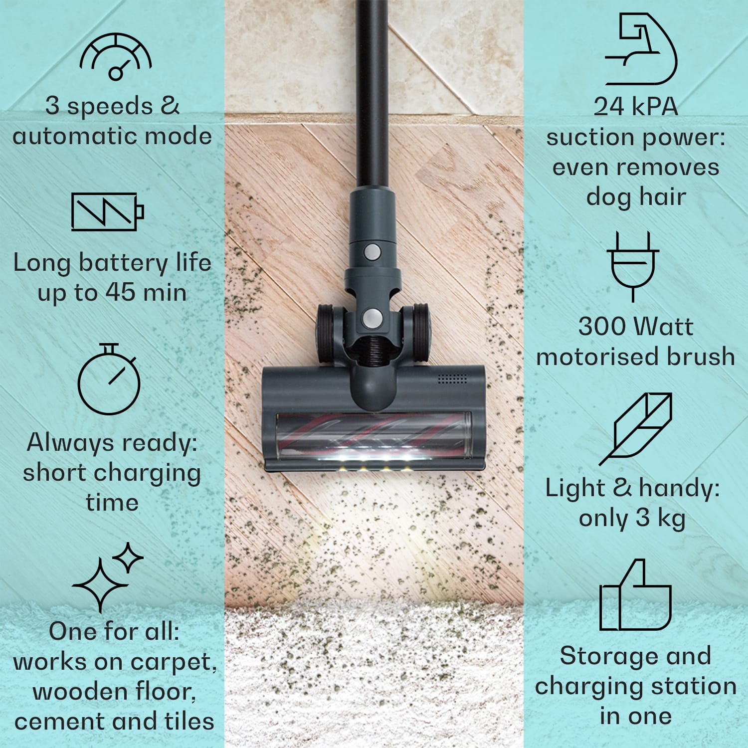 Klarstein LARMA, vysávač, akumulátorový, bezvreckový, maximálna doba prevádzky 45min, LED – Obrázok 2
