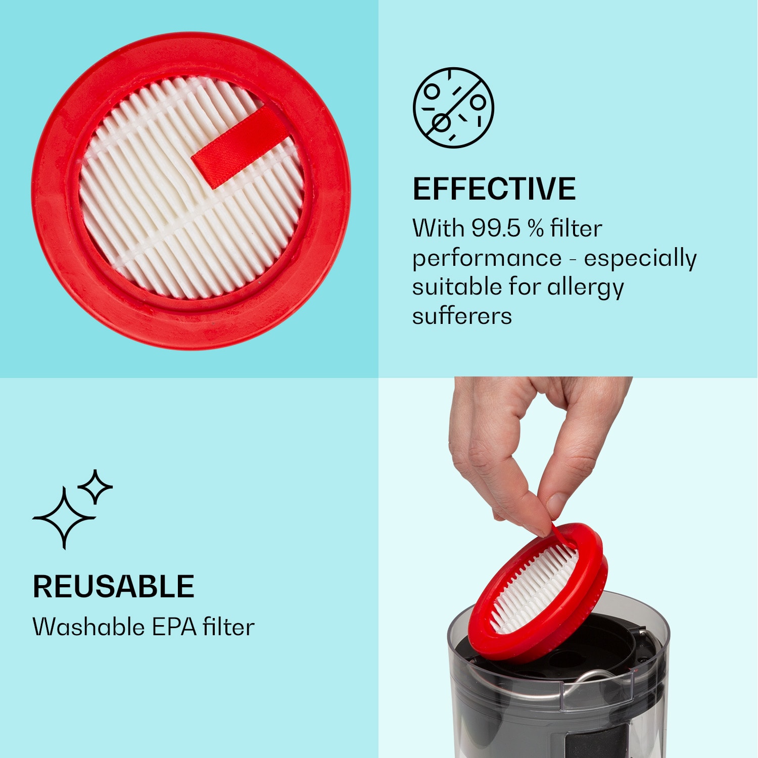 Klarstein LARMA, vysávač, náhradný filter EPA E12, umývateľný – Obrázok 3