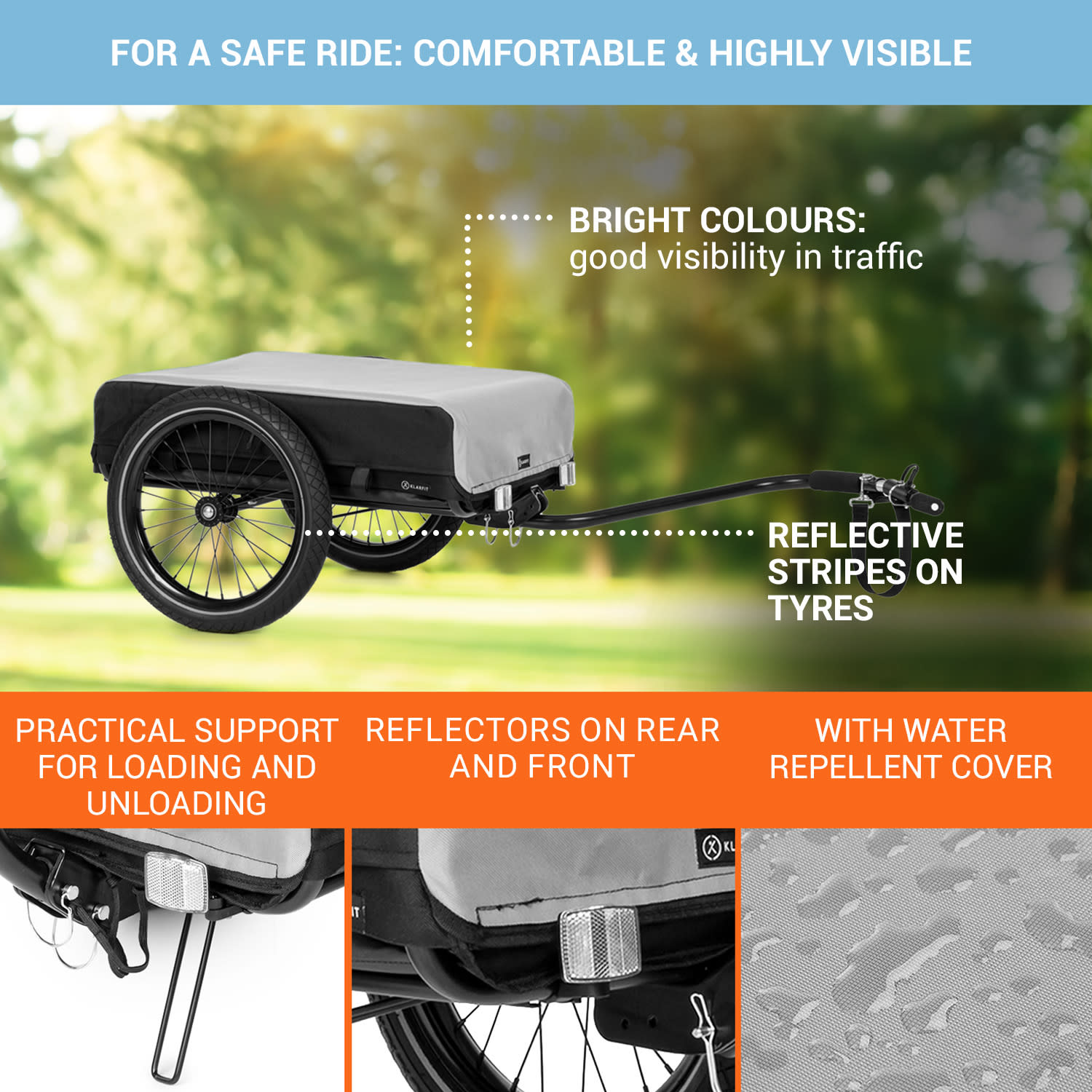 KLARFIT Companion, nákladný príves, 40kg/50litrov, príves na bicykle, ručný vozík, čierny – Obrázok 4