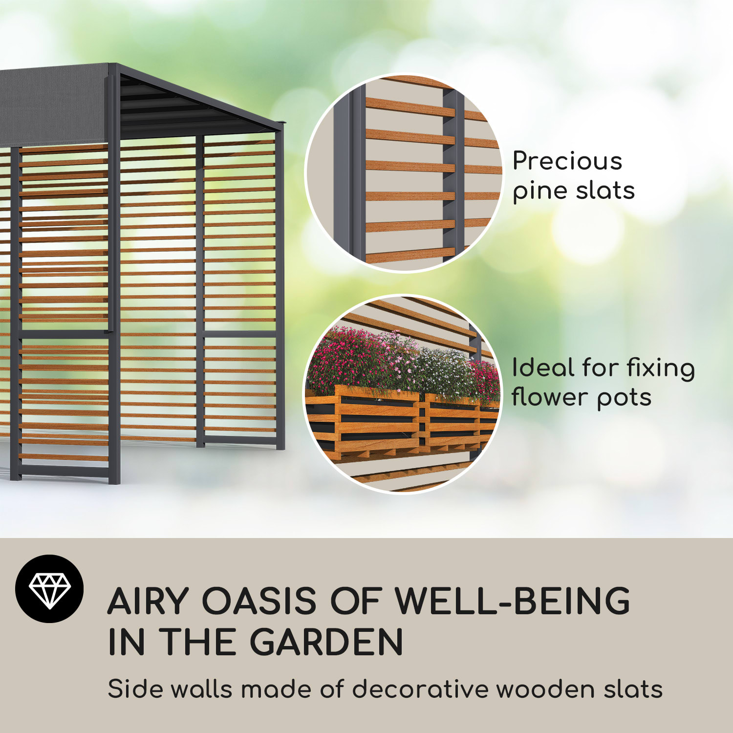 Blumfeldt Valence, altánok, 3 x 3 m, UV50+, vodoodpudivý, solárne LED osvetlenie, solárny panel – Obrázok 3