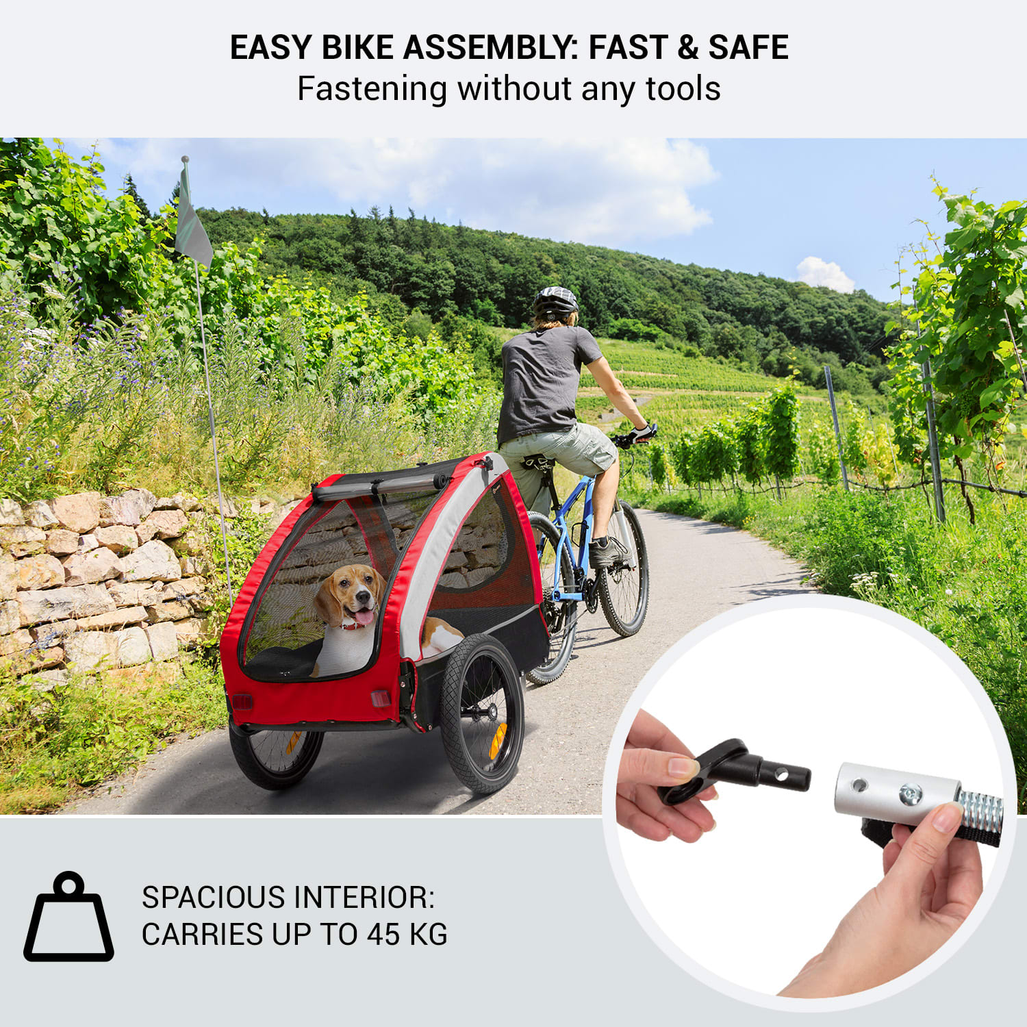 KLARFIT Husky Príves pre psov na bicykel cca 250L 600D Oxford Canvas – Obrázok 2