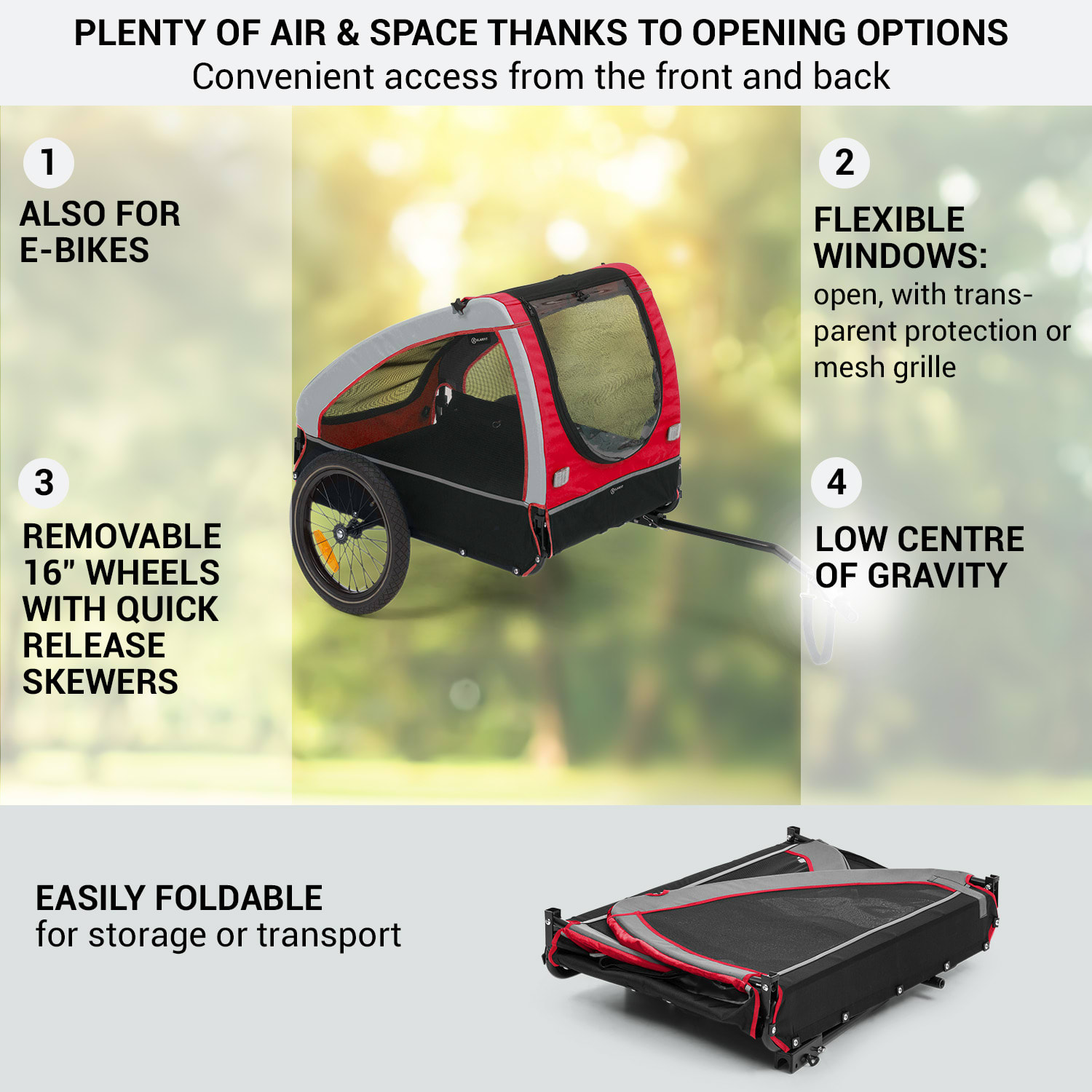 KLARFIT Husky Príves pre psov na bicykel cca 250L 600D Oxford Canvas – Obrázok 3