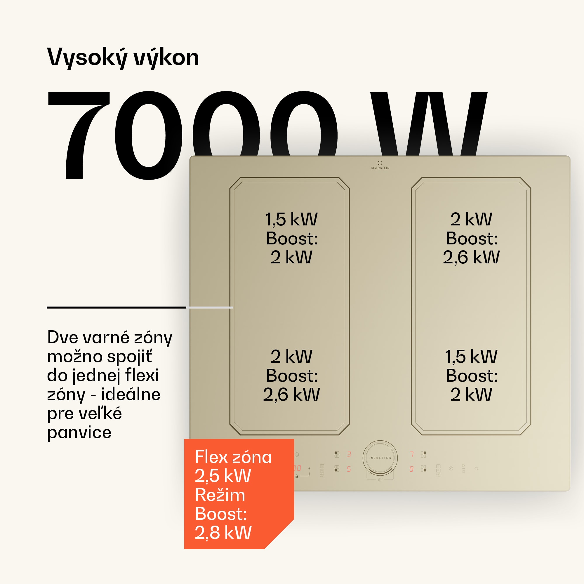 Klarstein Victoria 4 Flex, vstavaná indukčná varná doska, 7000 W, 2 x Flexzone, časovač – Obrázok 3