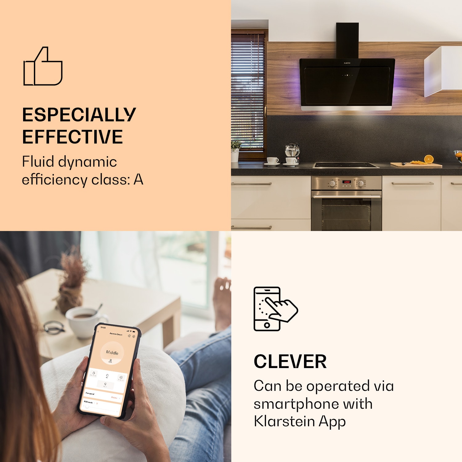 Klarstein Aurora 90 Smart, digestor, 90 cm, komínový, 550 m³/h, LED podsvietenie, A++, biely – Obrázok 3