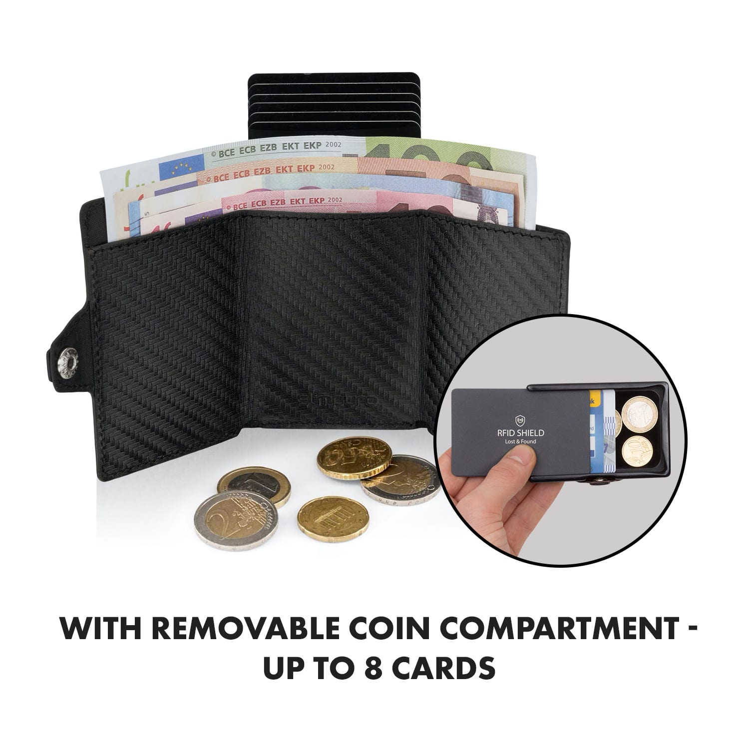 Slimpuro ZNAP Airtag Wallet, 8 kariet, priehradka na mince, 8,9 x 1,5 x 6,3 cm (Š x V x H), ochrana RFID – Obrázok 4