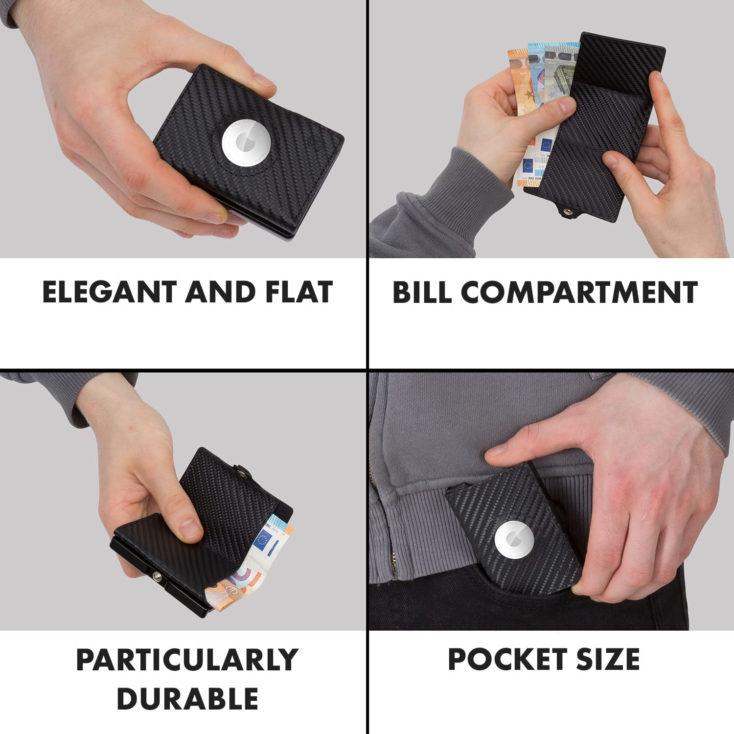 Slimpuro ZNAP Airtag Wallet, 8 kariet, priehradka na mince, 8,9 x 1,5 x 6,3 cm (Š x V x H), ochrana RFID – Obrázok 5