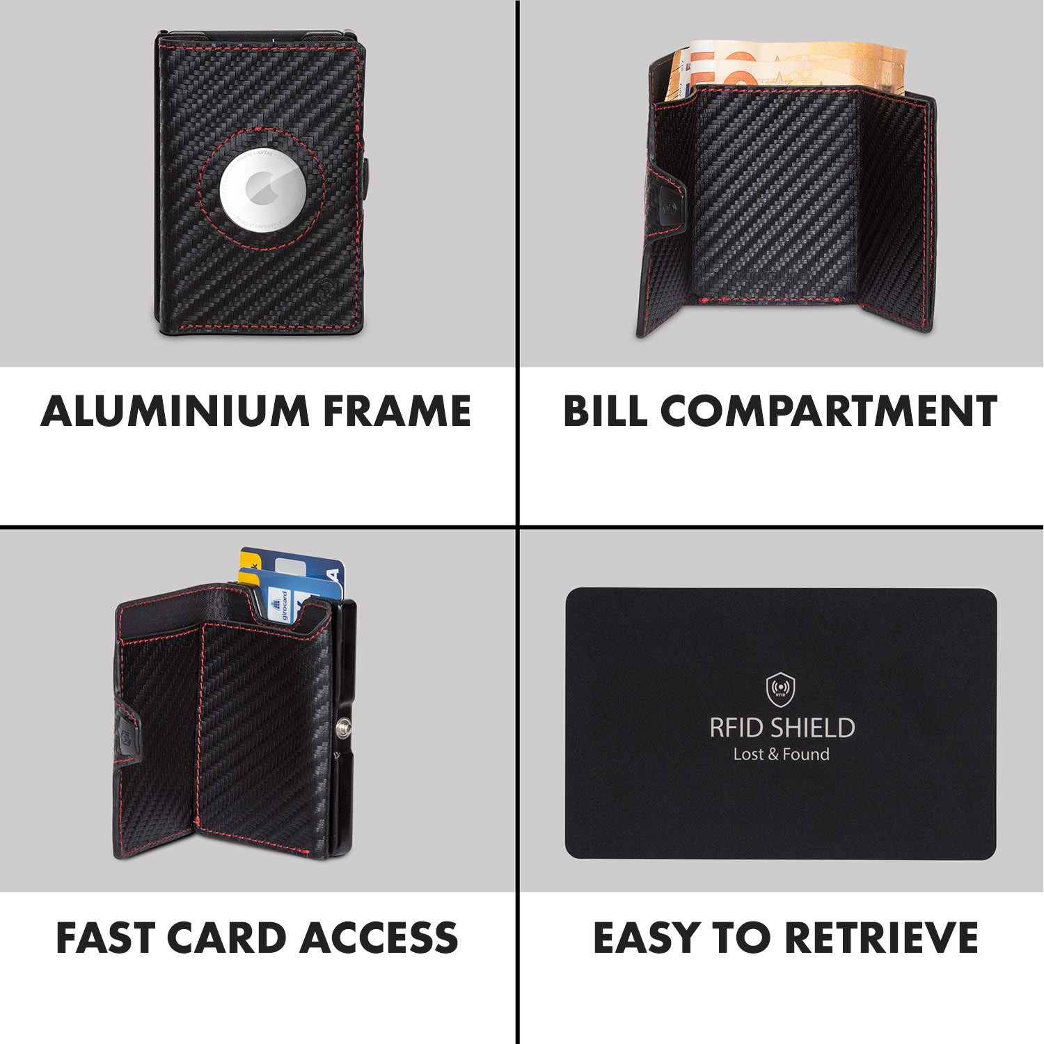 Slimpuro ZNAP Airtag Wallet, 8 kariet, priehradka na mince, 8,9 x 1,5 x 6,3 cm (Š x V x H), ochrana RFID – Obrázok 3