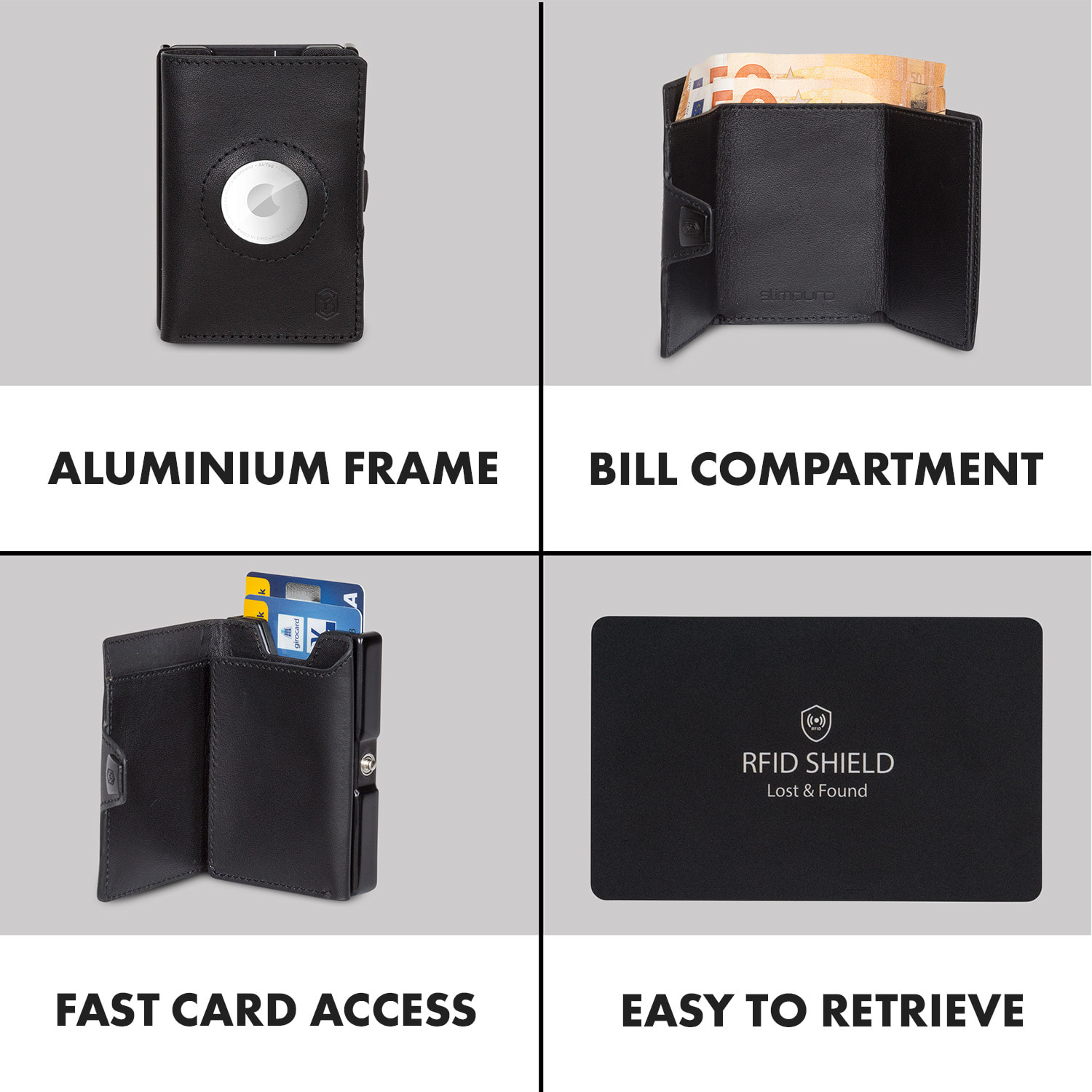 Slimpuro ZNAP Airtag Wallet, 8 kariet, priehradka na mince, 8,9 x 1,5 x 6,3 cm (Š x V x H), ochrana RFID – Obrázok 3