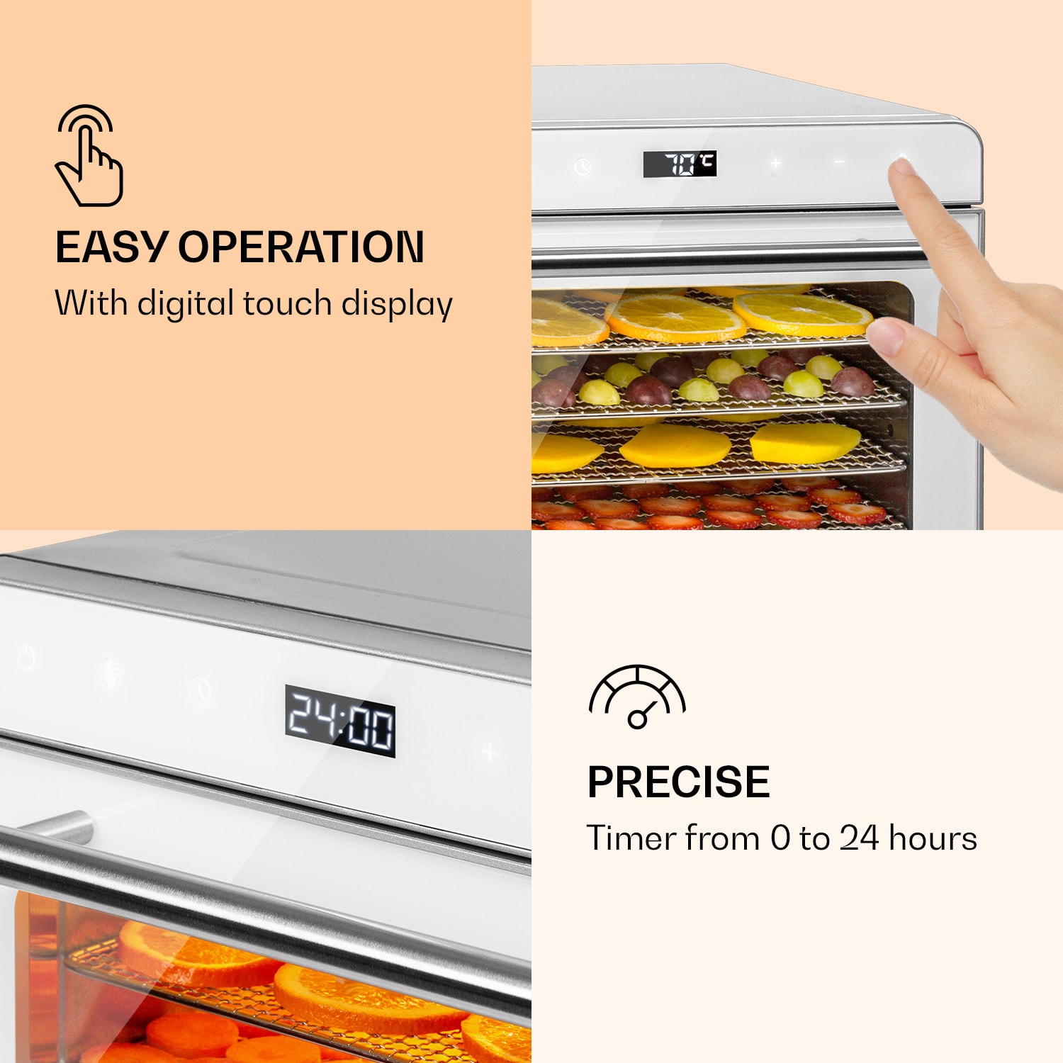 Klarstein Shaftesbury, automatická sušička potravín, 700 W, 35-85°C, časovač, digitálny dotykový displej – Obrázok 3