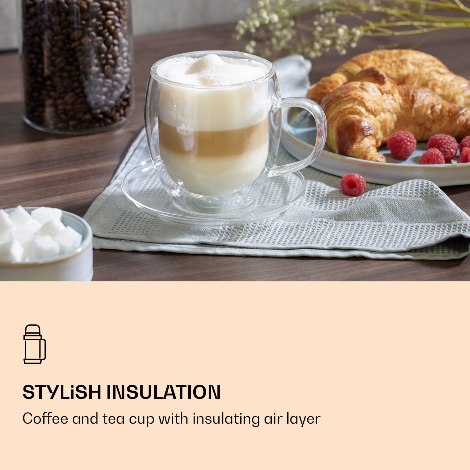 Feelino Pohár, Dvojstenný, Vysoko kvalitné borosilikátové sklo, 400 ml, Jedinečný – Obrázok 2